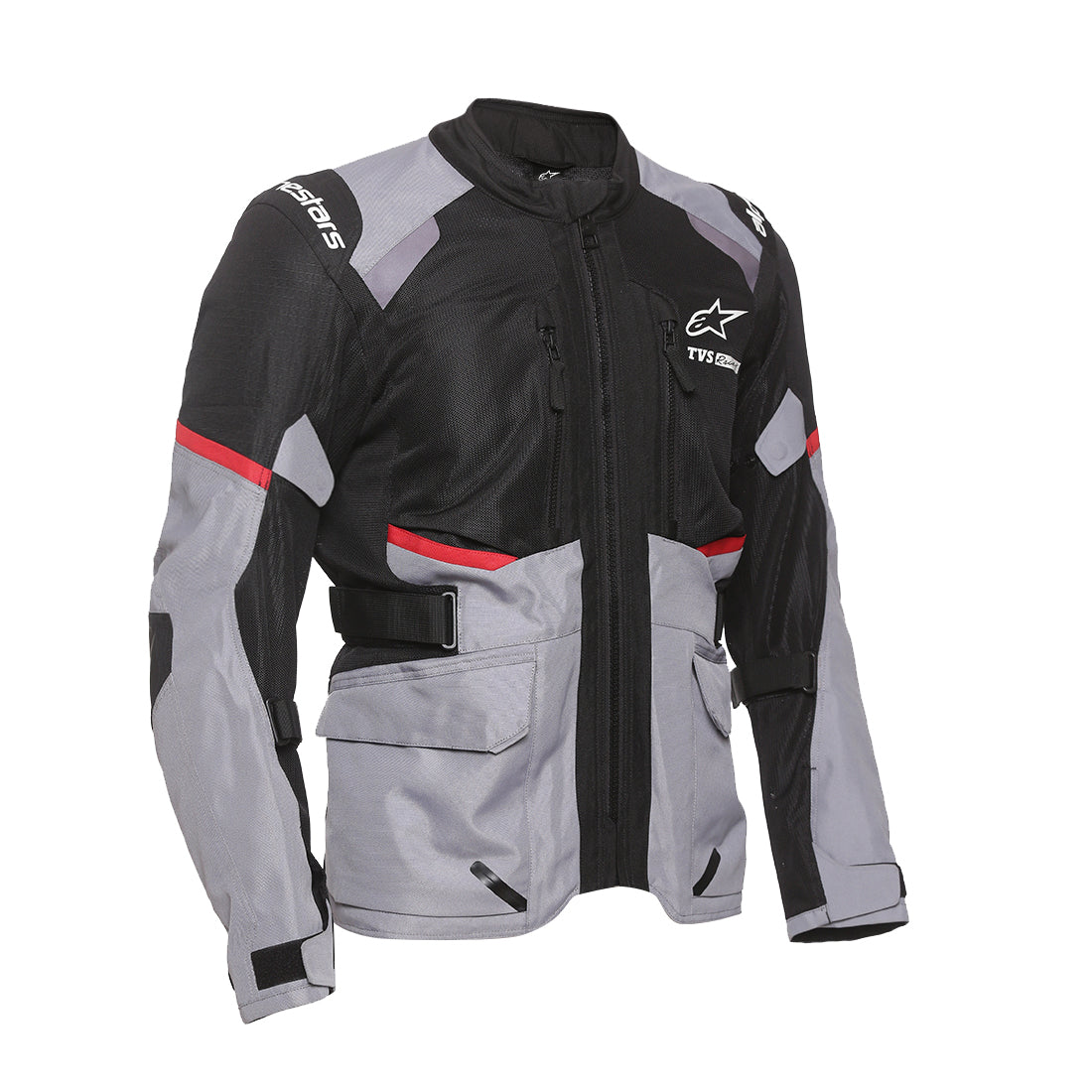 TVS Racing x Alpinestars Touring Riding Jacket with CE Level 2 Nucleon Plasma Armor, 600D Abrasion Resistant Shell, 310 GSM Mesh Ventilation, Reflective Panels, Cargo Pockets Motorcycle Touring Jacket