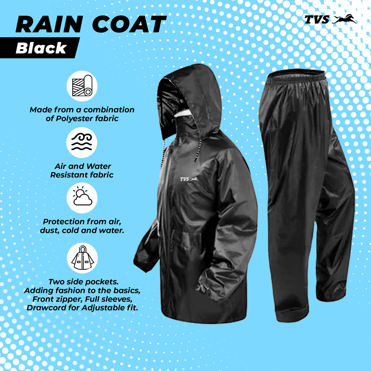 TVS Rain Coat, Color: Black - Stay Dry and Stylish in Any Weather