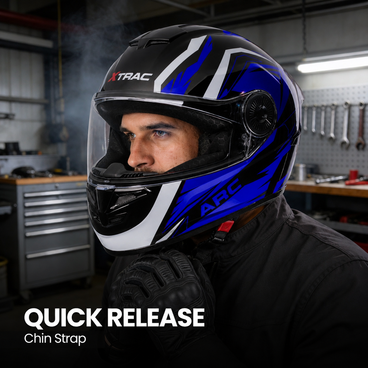 Xtrac Arc Full Face Graphic Helmet | ISI Certified | Lightweight Design, Quick Release Chin Strap