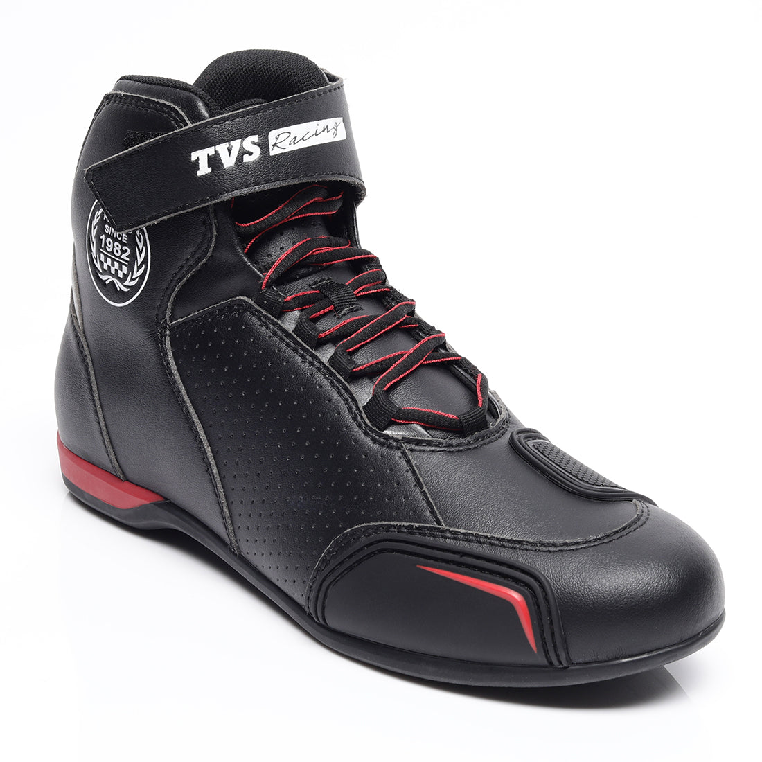  TVS Racing Ankle Length Riding Boots for Men:Anti-Microbial & Waterproof Riding Shoes with Reflective Panels, Ventilated Biker Boots with Ankle-Toe Protection-Premium Men's Riding Boots (Black)