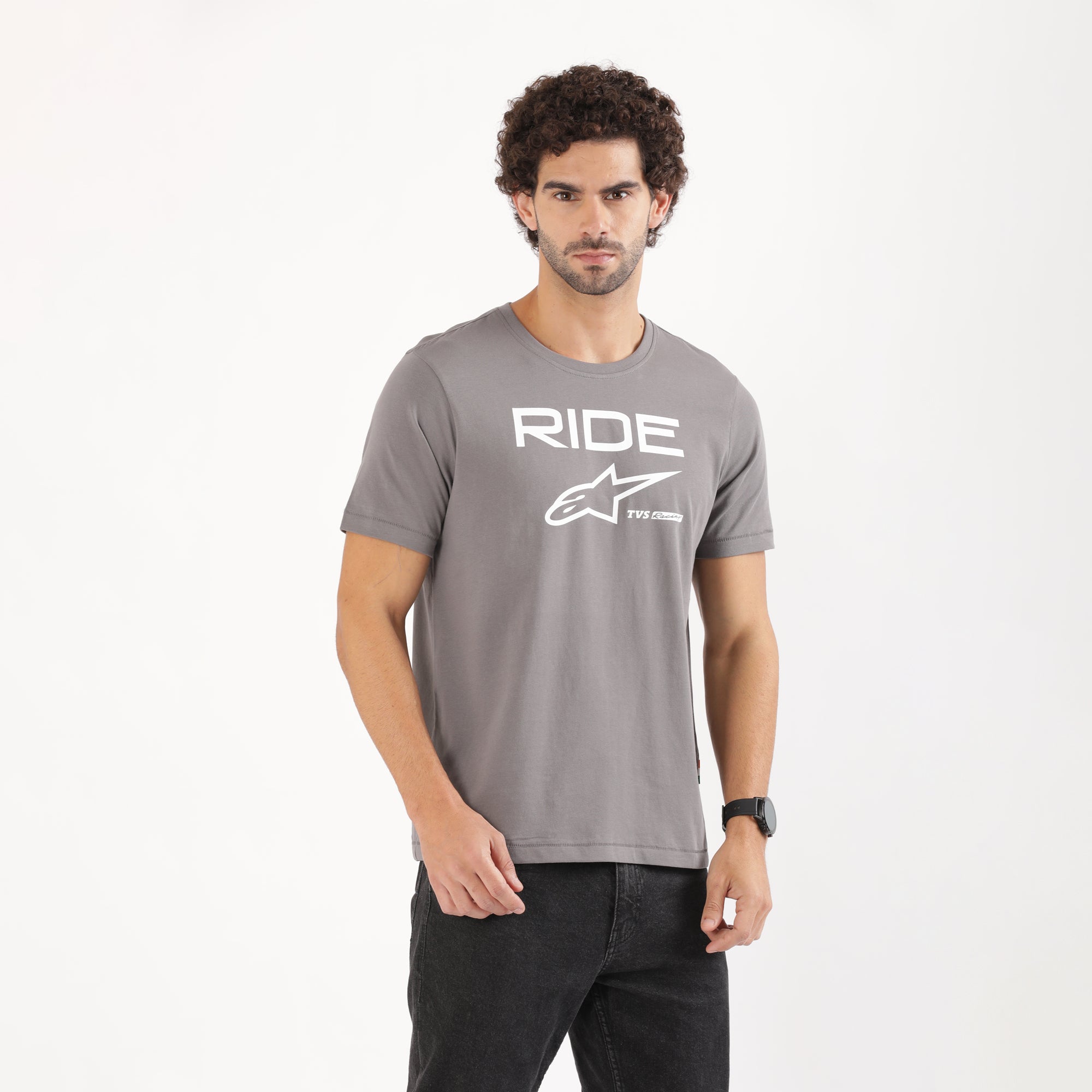 TVS Racing x Alpinestars Crew Neck T-Shirt-100% Soft Combed Cotton, Breathable & Anti-Microbial Fabric, Non-PVC Print, No-Chafe Skin-Friendly Comfort for Racing & Casual Everyday Wear