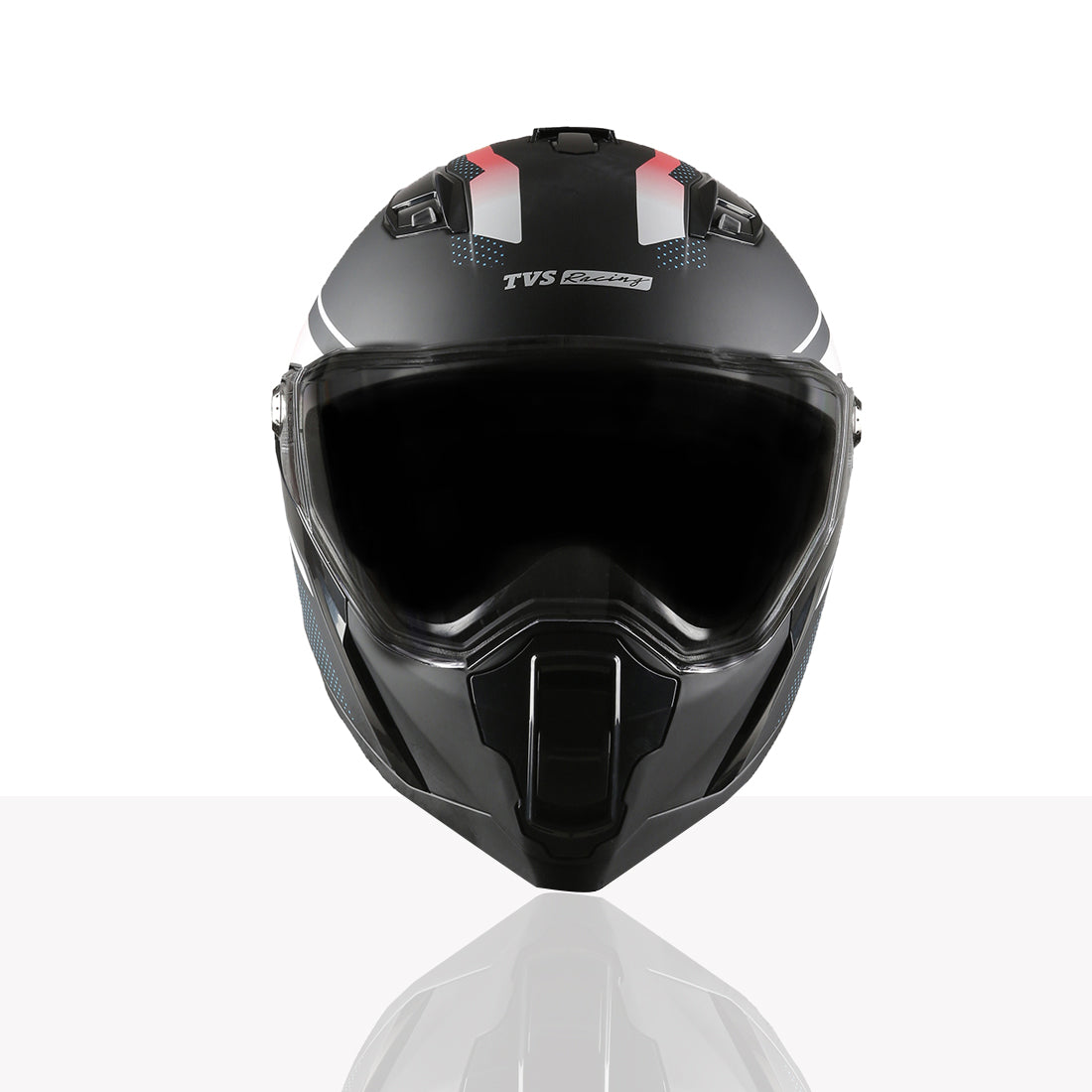 TVS Racing Anti Matter Full Face Helmet for Bike & Motorcycle Riders-DOT & ISI Certified-Lightweight ABS Shell, UV Resistant-Ventilated Comfort Liner, Quick-Release Visor & Chin Strap (Matt Black Red)