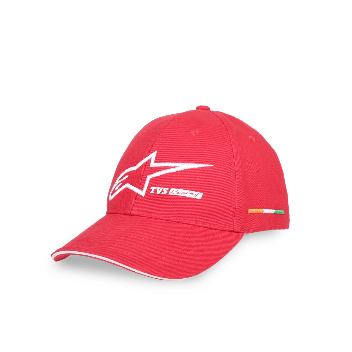 TVS Racing x Alpinestars Cap – 100% Cotton Twill, Breathable & Skin-Friendly Fabric, 6-Panel Design, Adjustable Metal Buckle Closure, Flexible Peak for Sunshade, and Embroidered Branding