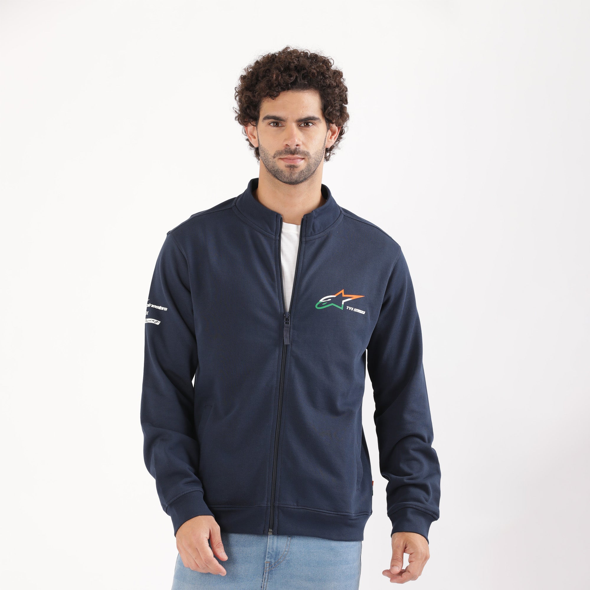 TVS Racing x Alpinestars High Neck Sweatshirt – 100% Cotton French Terry, Ultra-Soft Comfort, Breathable Anti-Odor Fabric, YKK Zipper, Ribbed Hem, Utility Pockets & Stylish Rider Look