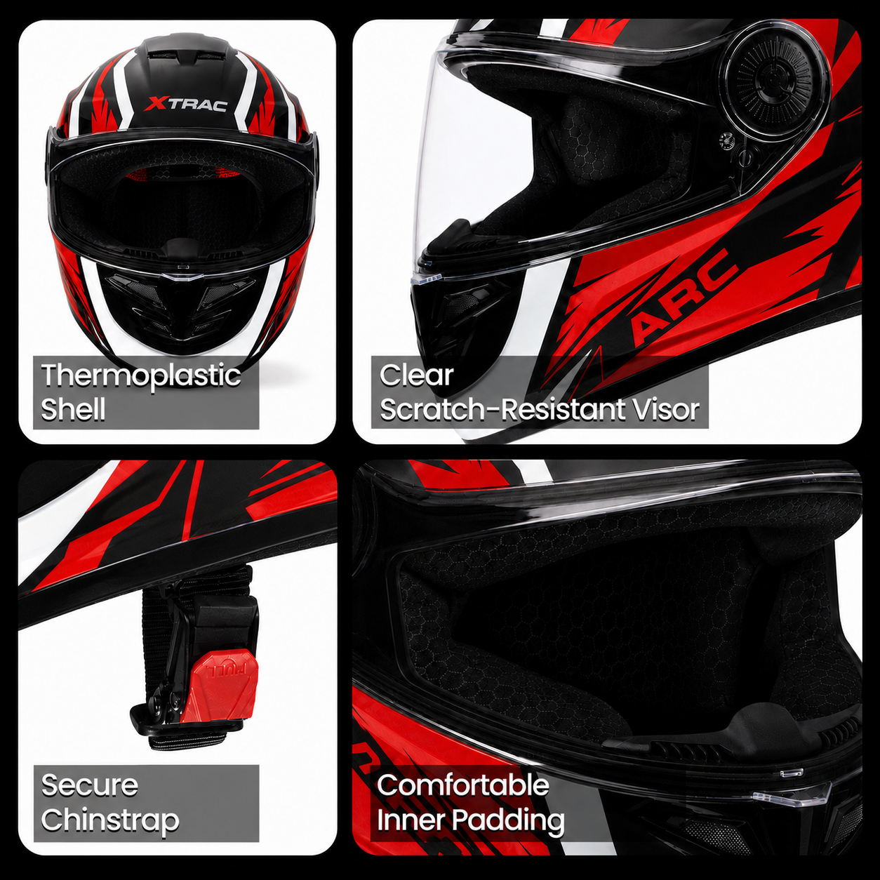 Xtrac Arc Full Face Graphic Helmet | ISI Certified | Lightweight Design, Quick Release Chin Strap