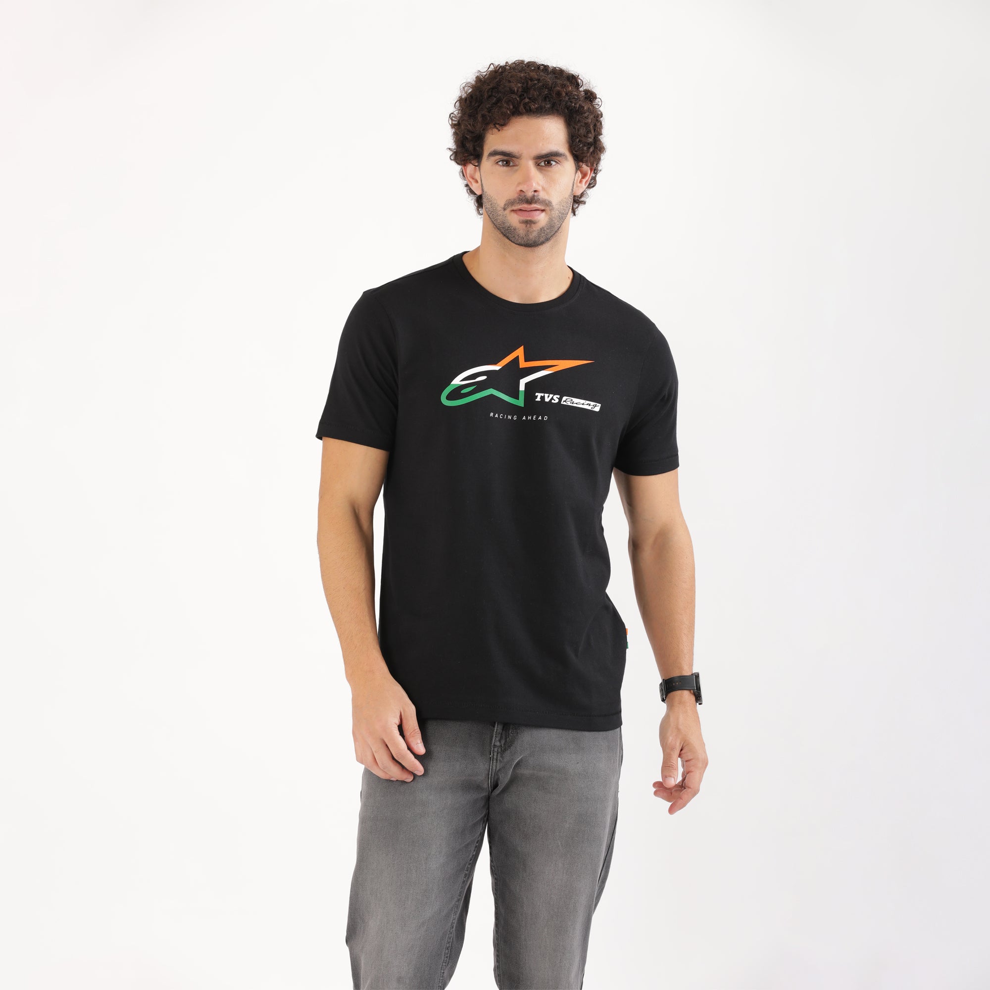 TVS Racing x Alpinestars Crew Neck T-Shirt-100% Soft Combed Cotton, Breathable & Anti-Microbial Fabric, Non-PVC Print, No-Chafe Skin-Friendly Comfort for Racing & Casual Everyday Wear