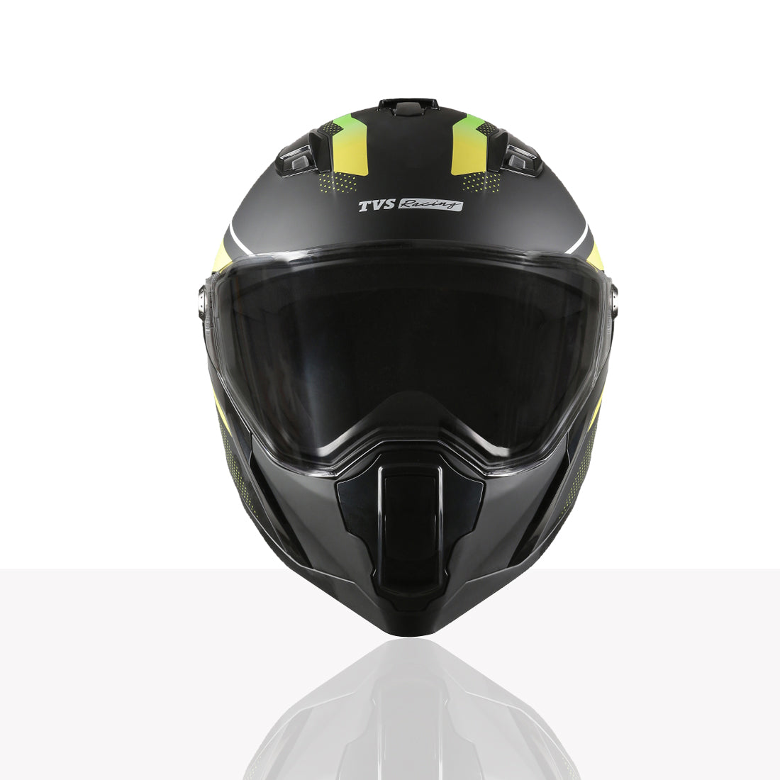 TVS Racing Anti Matter Full Face Helmet for Bike & Motorcycle Riders-DOT & ISI Certified-Lightweight ABS Shell, UV Resistant-Ventilated Comfort Liner, Quick-Release Visor & Chin Strap (Matt Black Green)