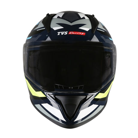 TVS Racing Titan Series Full Face Helmet for Men | Premium Bike Helmets with ABS Shell, UV Paint | Quick Release System | Aerodynamic Design | DOT & ISI Certified (Blue & Yellow)