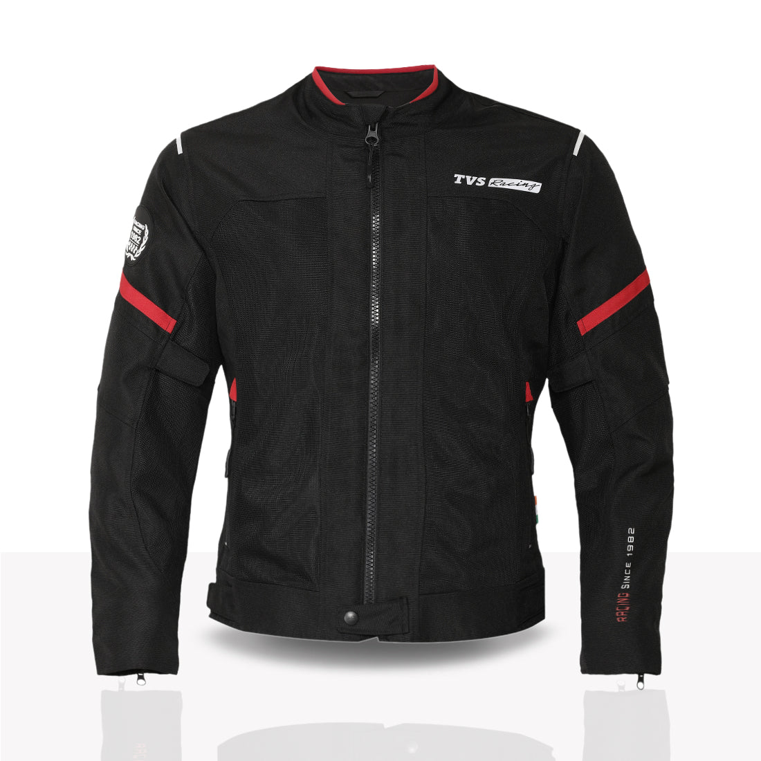 TVS Racing Tech-Core Road Jacket for Men | CE2 armour <5kN at Shoulders Elbows and Back | 600D Chassis | 310gsm Vent Mesh | High-Vis Reflective Tech| YKK zippers | Engineered for bikers