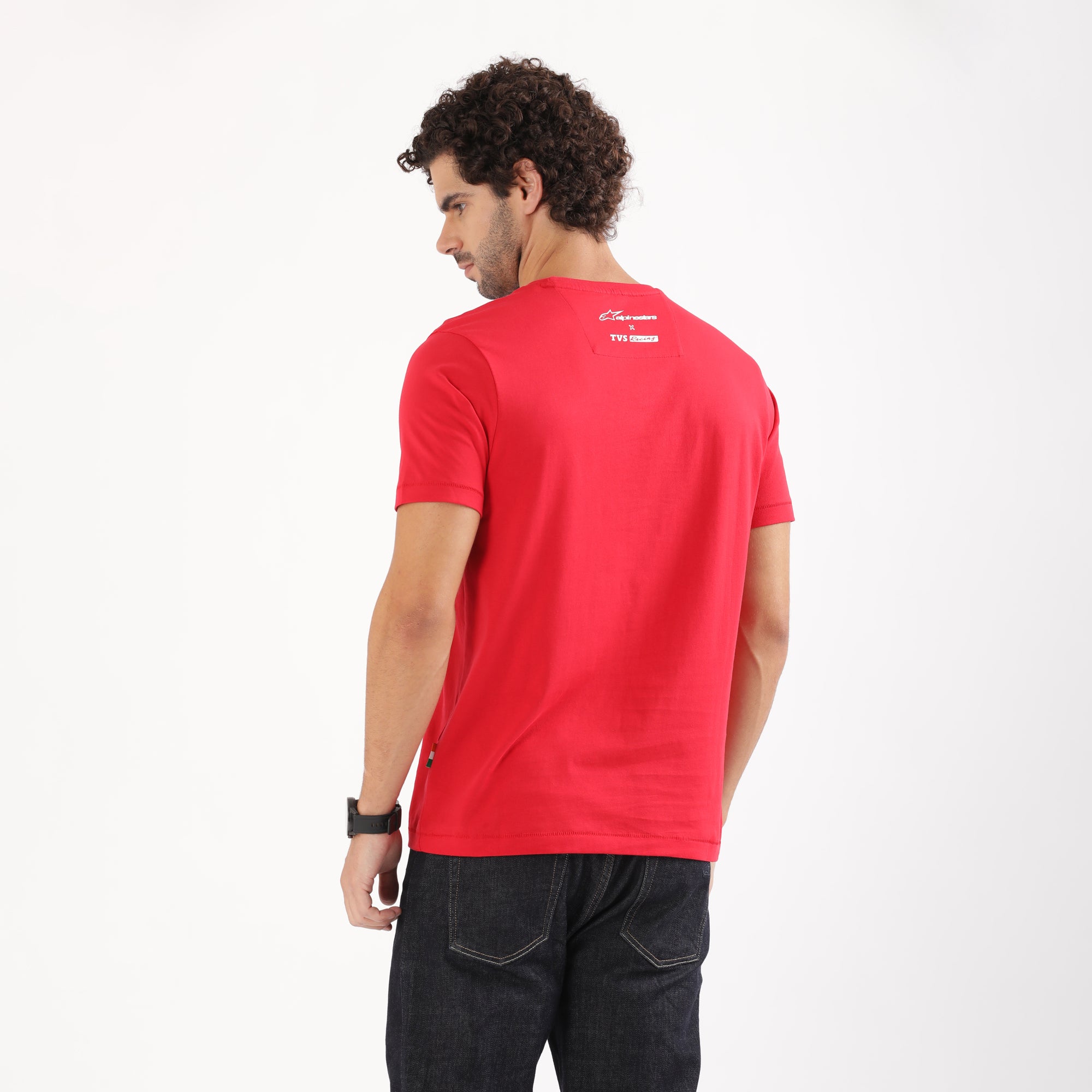 TVS Racing x Alpinestars Crew Neck T-Shirt-100% Soft Combed Cotton, Breathable & Anti-Microbial Fabric, Non-PVC Print, No-Chafe Skin-Friendly Comfort for Racing & Casual Everyday Wear