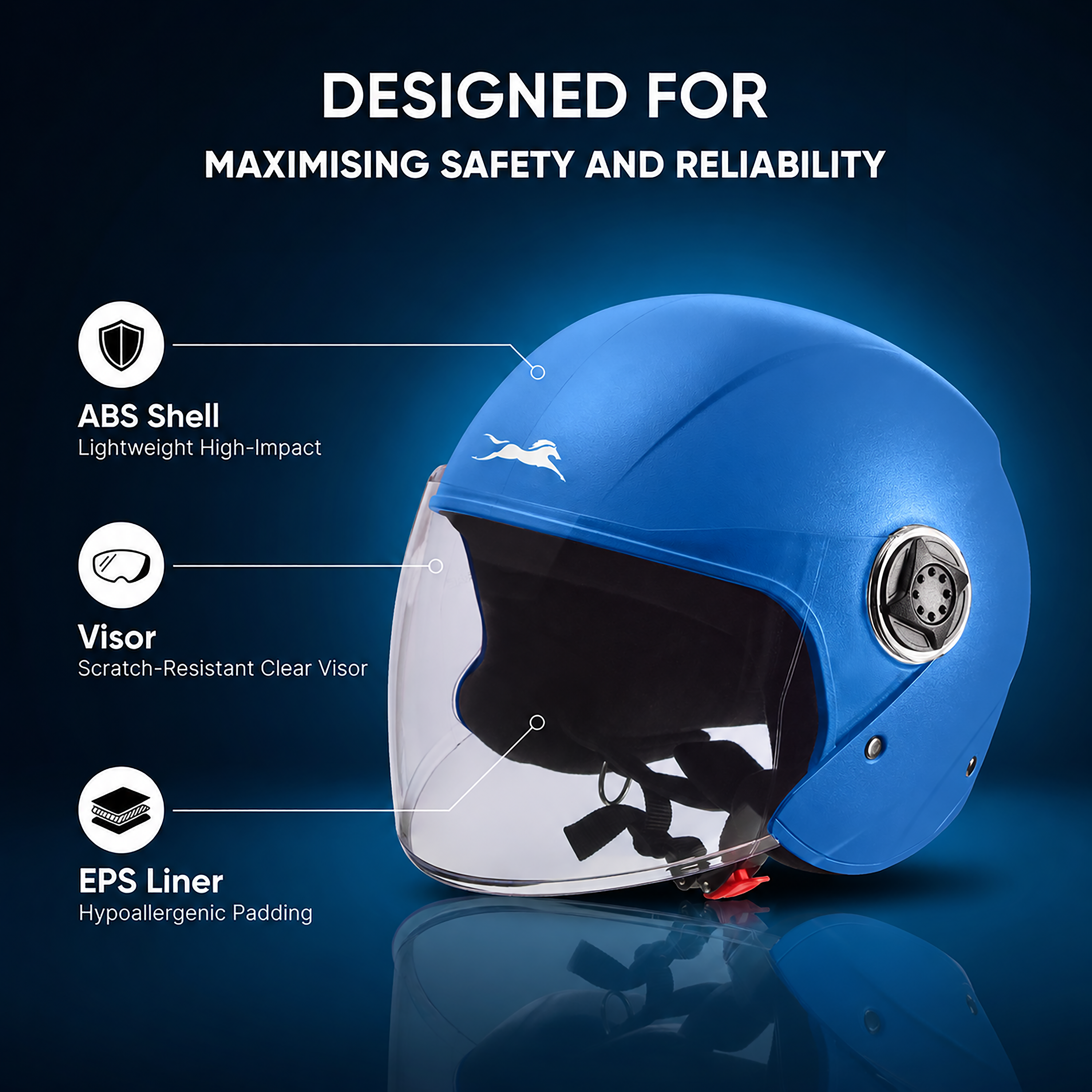 TVS Fit Open Face Long Visor Unisex Helmet | ISI Certified, Matte Finish and Light Weight Available in Multiple Colors
