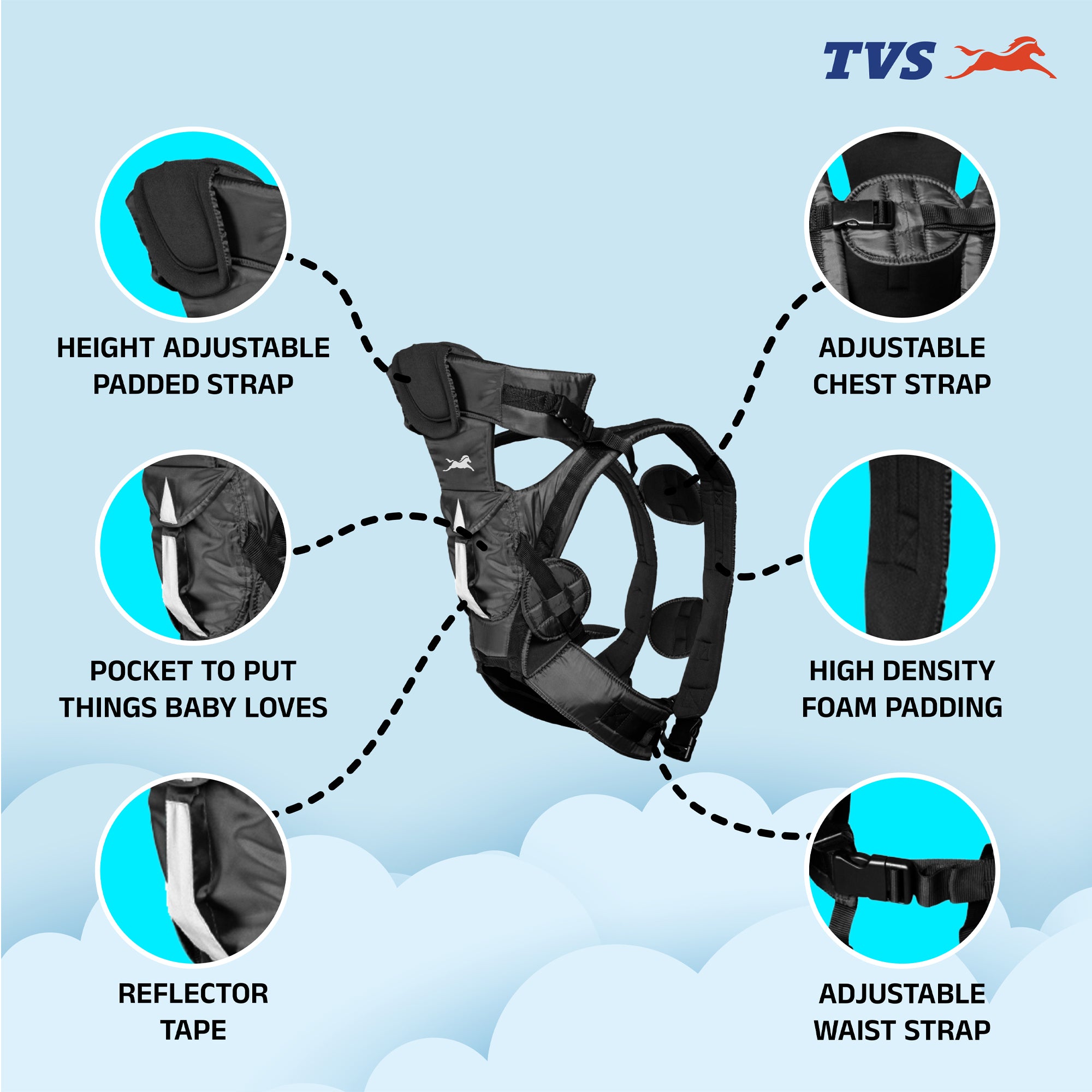 TVS Kids Safety Belt/Toddler Carrier-Black