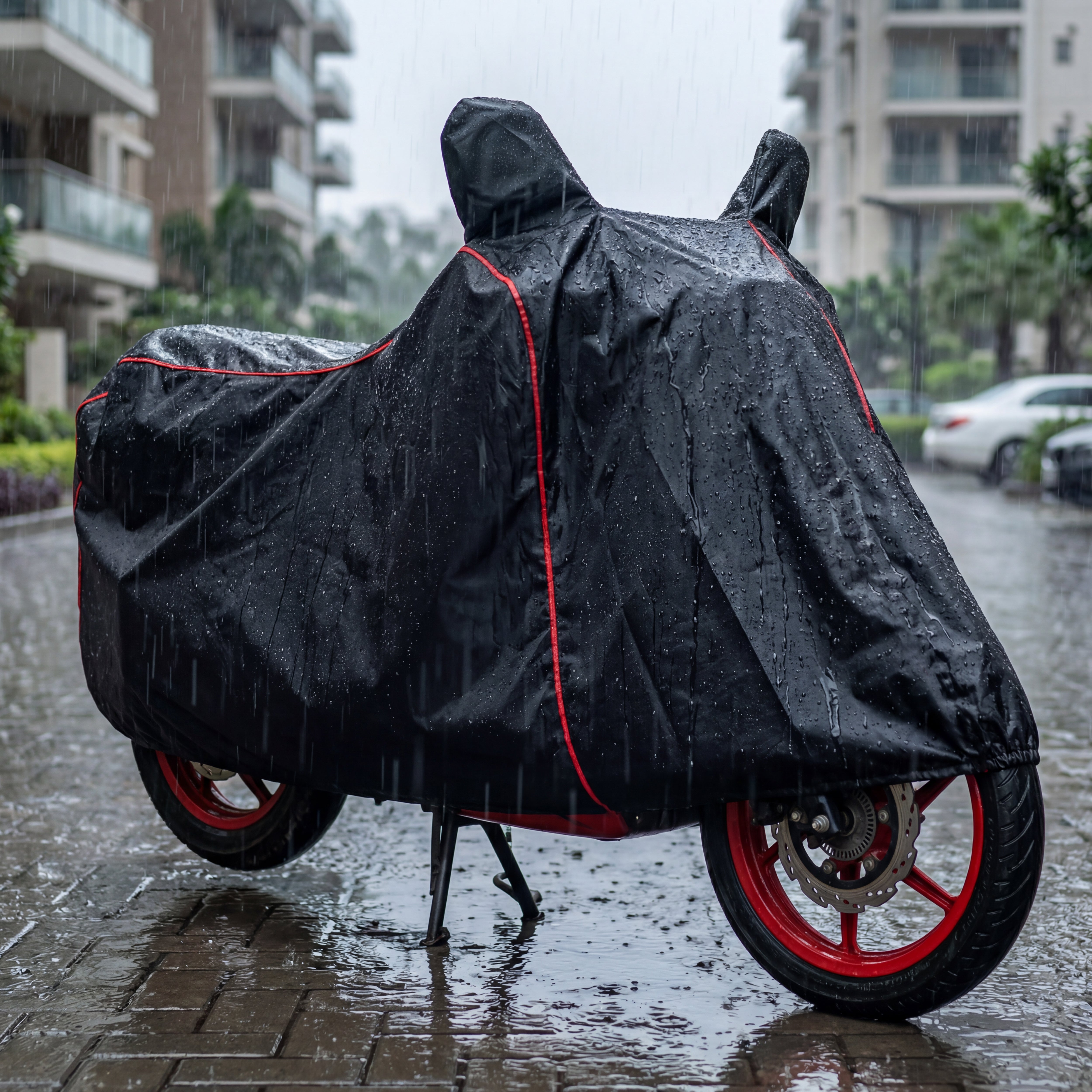 TVS Premium Universal Bike Cover – UV & Water Resistant, Dustproof, All-Weather Protection with Soft Fabric, Elastic Hem & Windproof Buckles