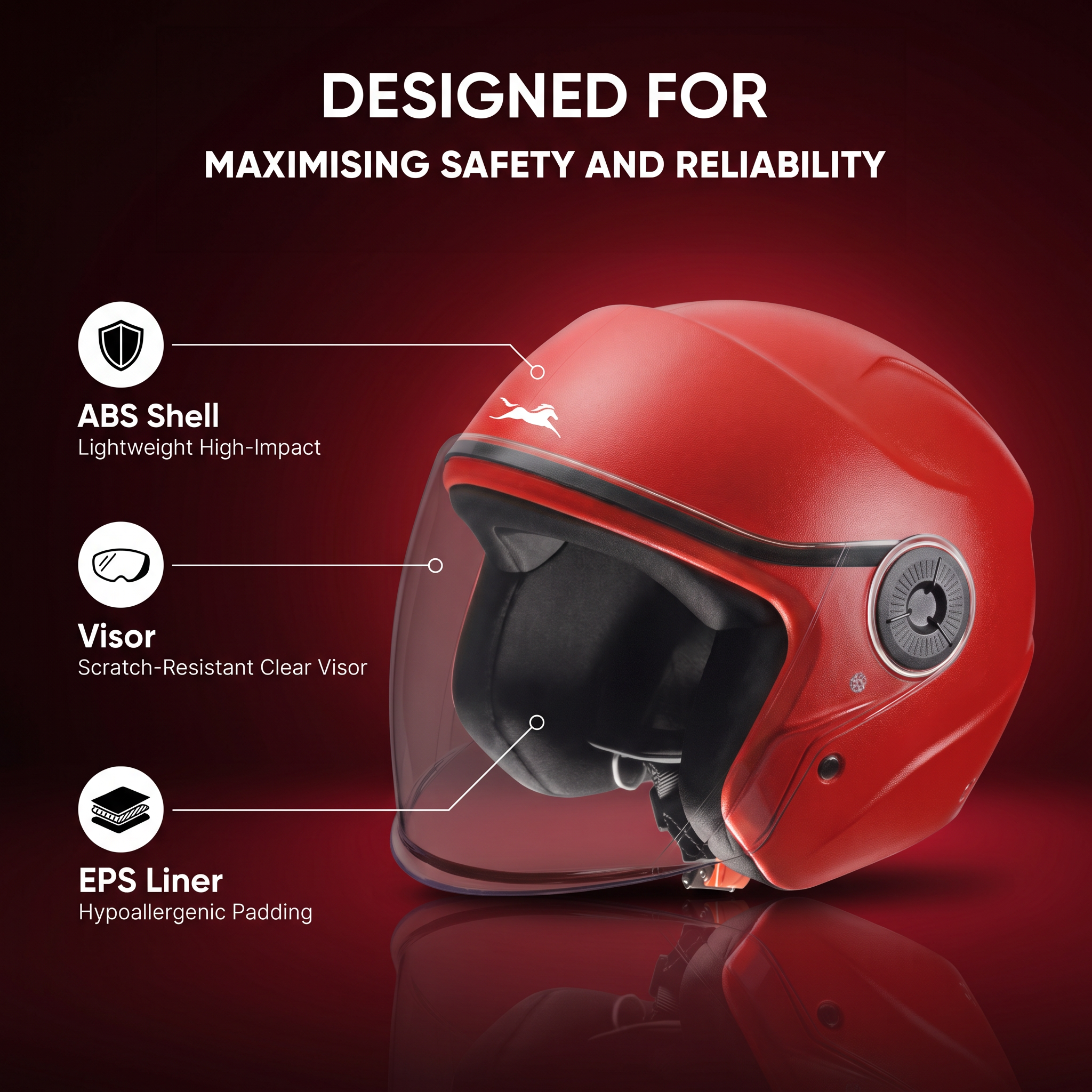 TVS Ace ISI Certified Open Face Matte Finish Helmet with Full Coverage Visor for Men and Women | Available in Eight Colors