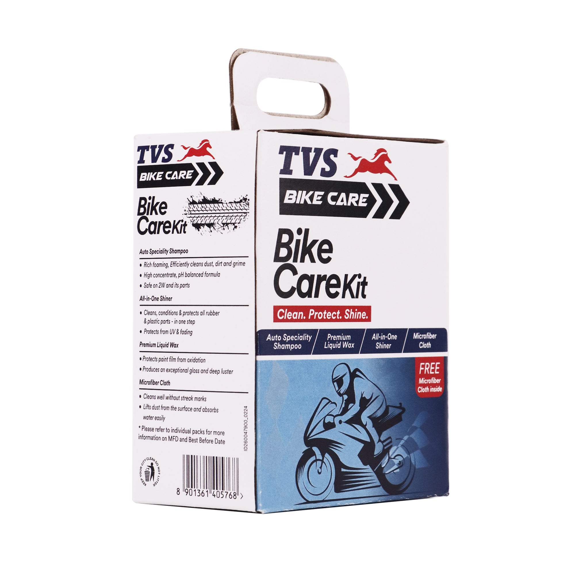 TVS Bike Care Kit Contains Shampoo, Liquid Wax, Shiner and Microfiber Cloth