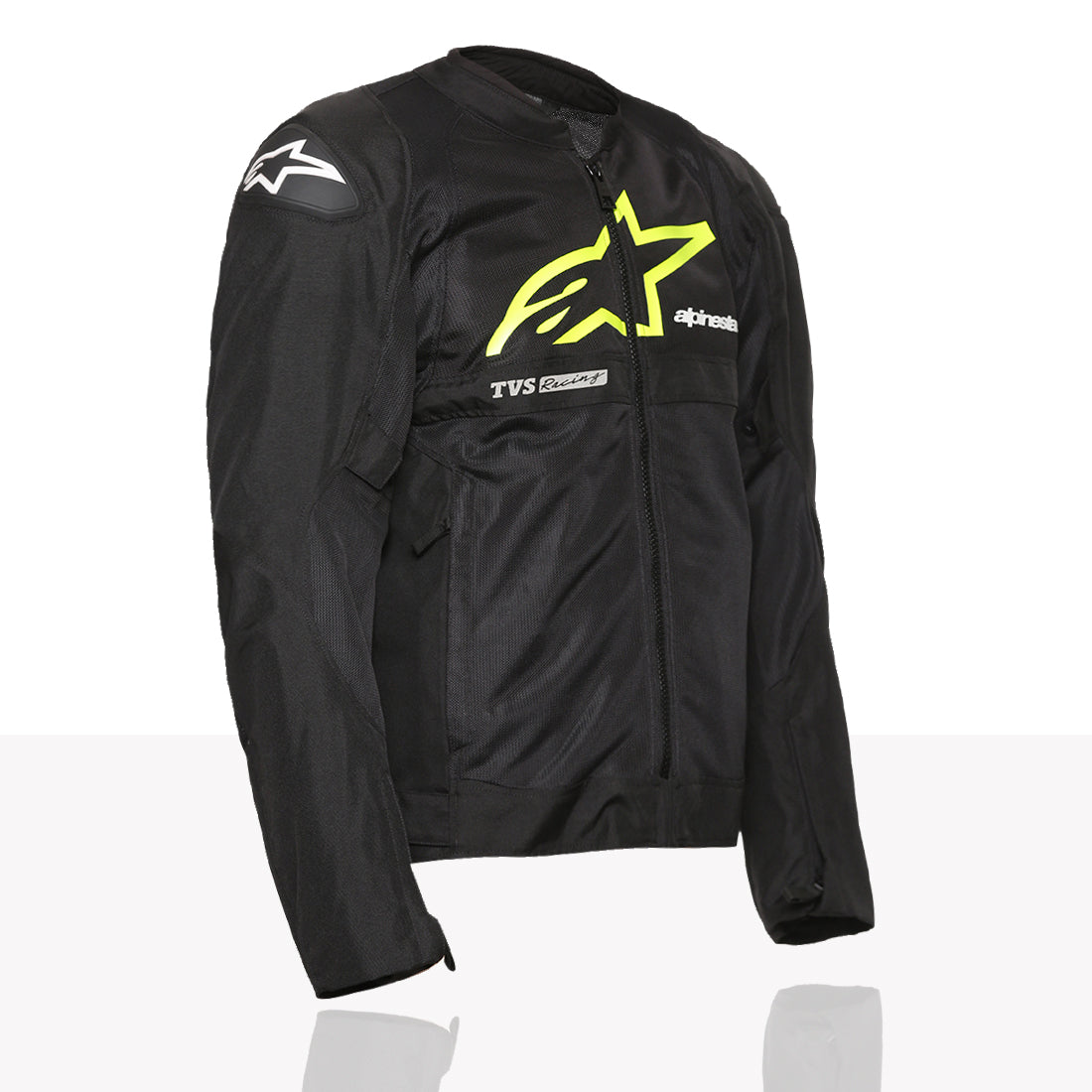 TVS Racing x Alpinestars Riding Jacket with CE Level 2 Nucleon Plasma Armor, 600D Abrasion Resistant Shell, Breathable Mesh Panels, Reflective Visibility, Pre Curved Sleeves Motorcycle Protective Gear