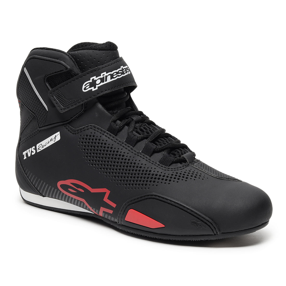 TVS Racing x Alpinestars Riding Shoes for Men, Lightweight Microfiber Upper, Speed Lace Closure, Ankle Protection, Airflow Vents and Road Riding Comfort