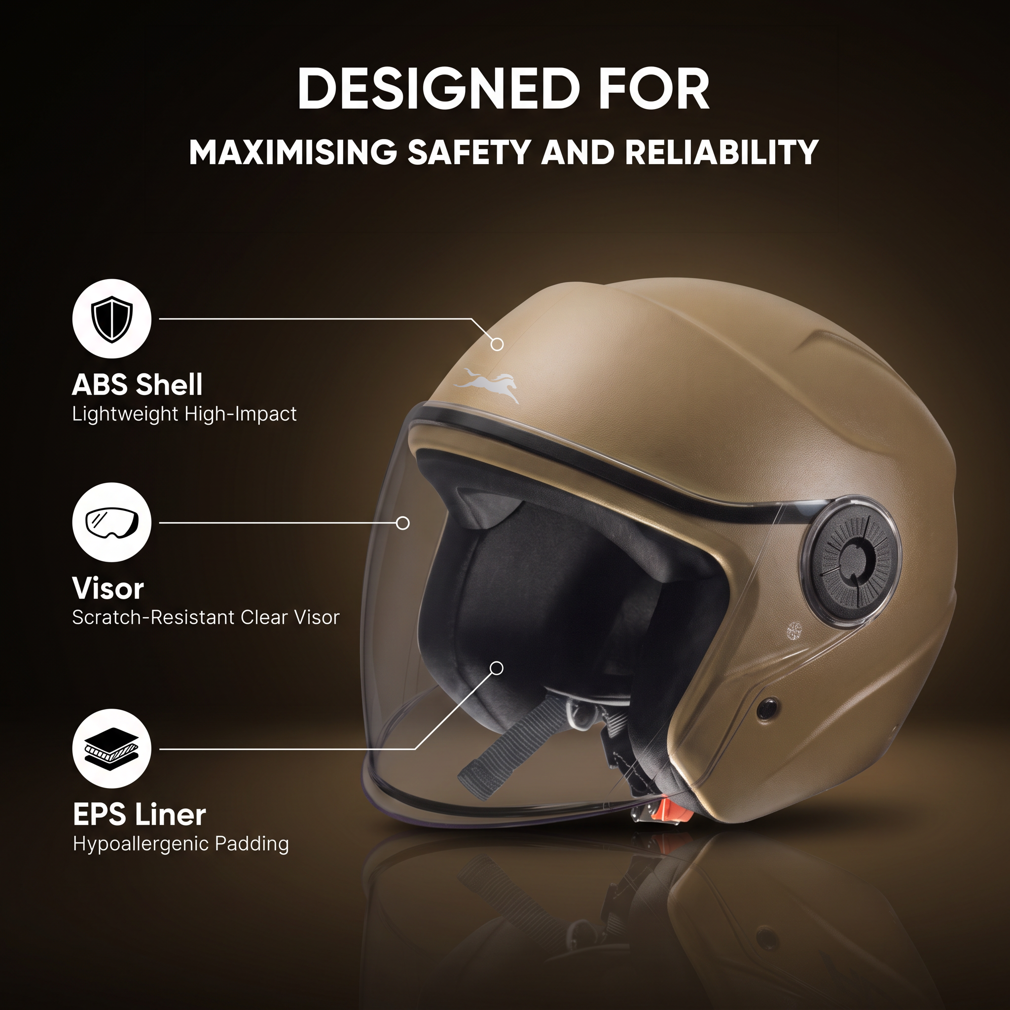 TVS Ace ISI Certified Open Face Matte Finish Helmet with Full Coverage Visor for Men and Women | Available in Eight Colors