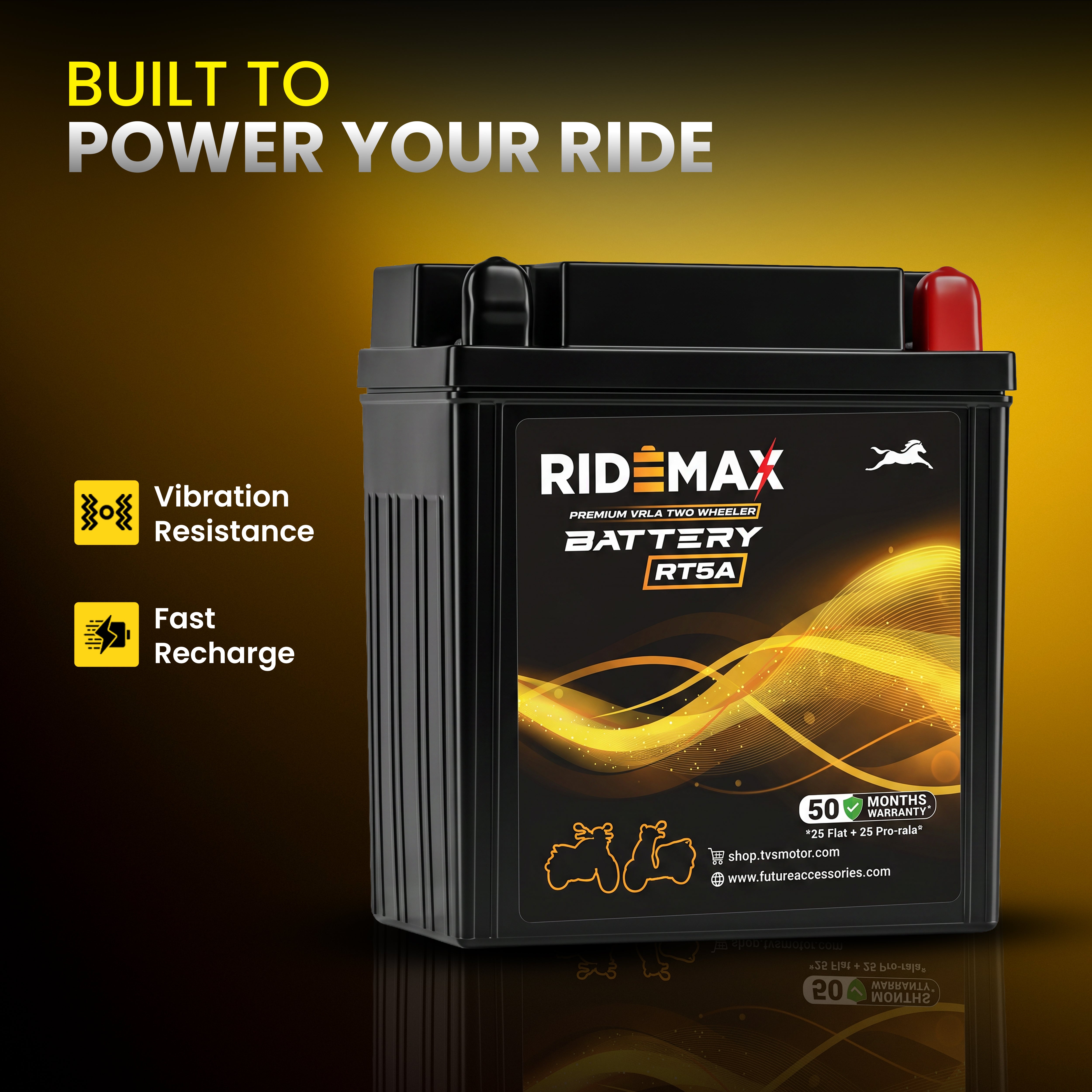 RideMax Premium VRLA 12 Volt Two Wheeler Battery RT5A