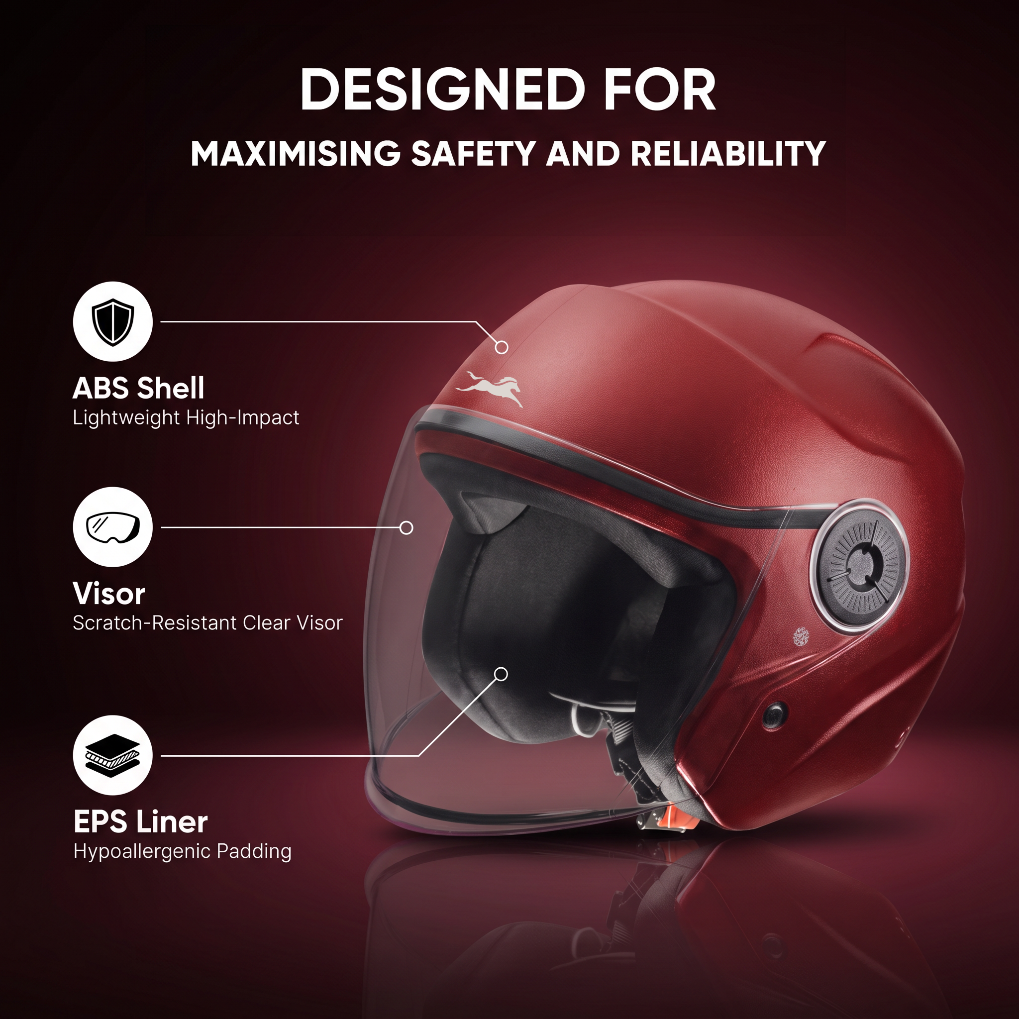 TVS Ace ISI Certified Open Face Matte Finish Helmet with Full Coverage Visor for Men and Women | Available in Eight Colors