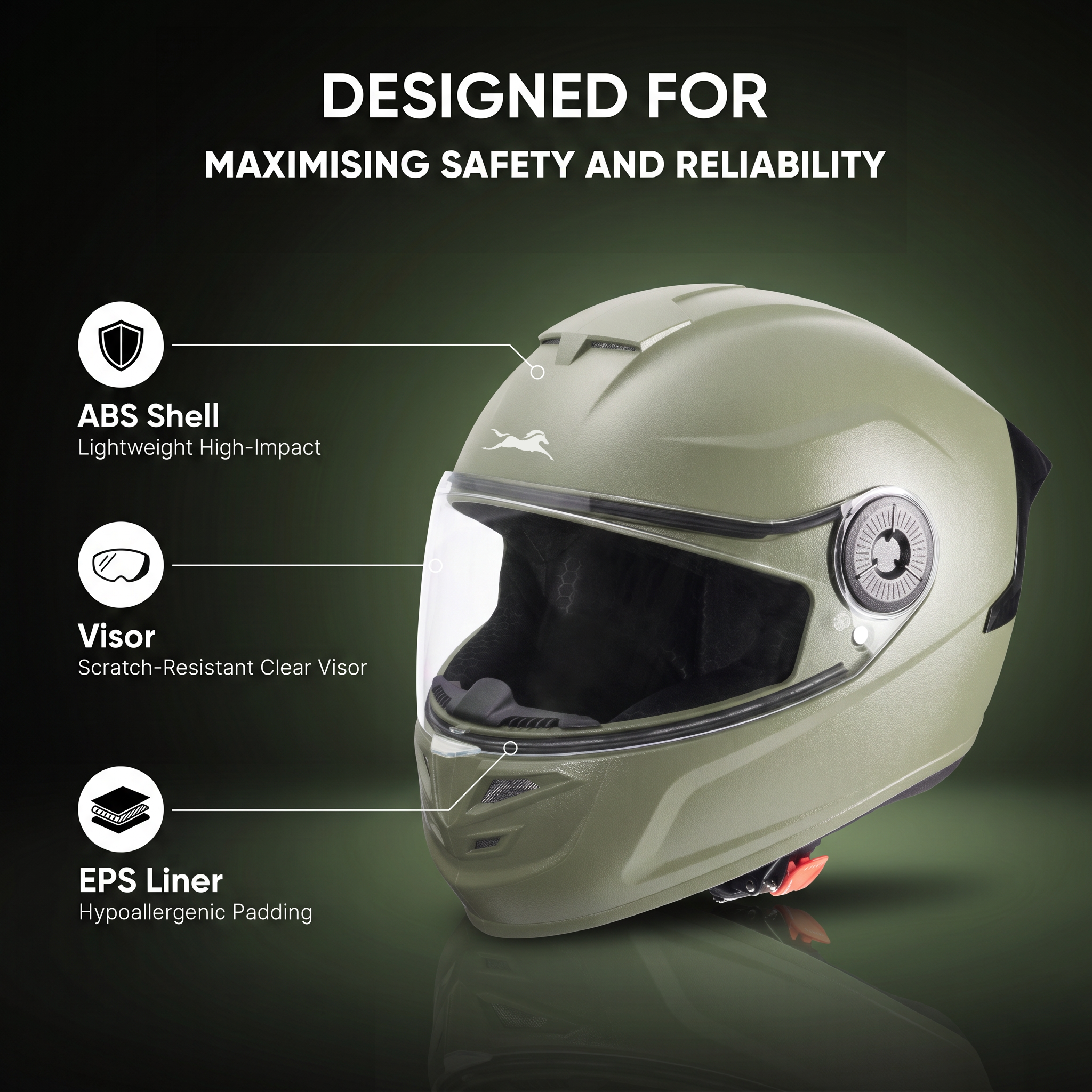 TVS Arc Full Face Matte Finish Helmet for Men & Women, ISI Certified and Lightweight ABS Shell with Clear Scratch-Resistant Visor