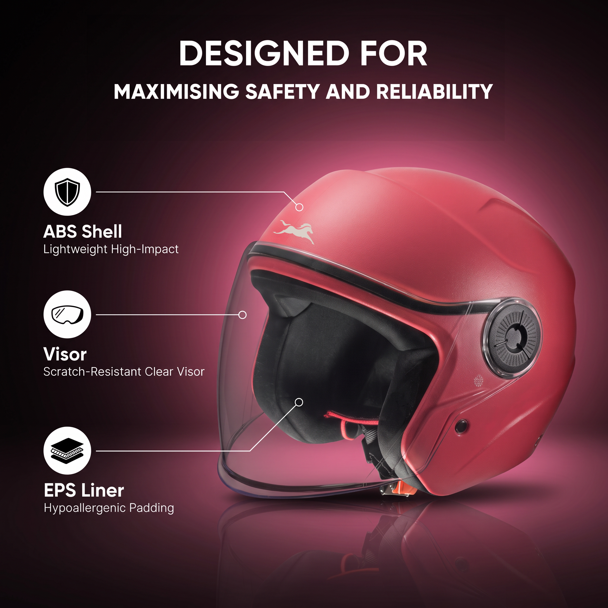 TVS Ace ISI Certified Open Face Matte Finish Helmet with Full Coverage Visor for Men and Women | Available in Eight Colors