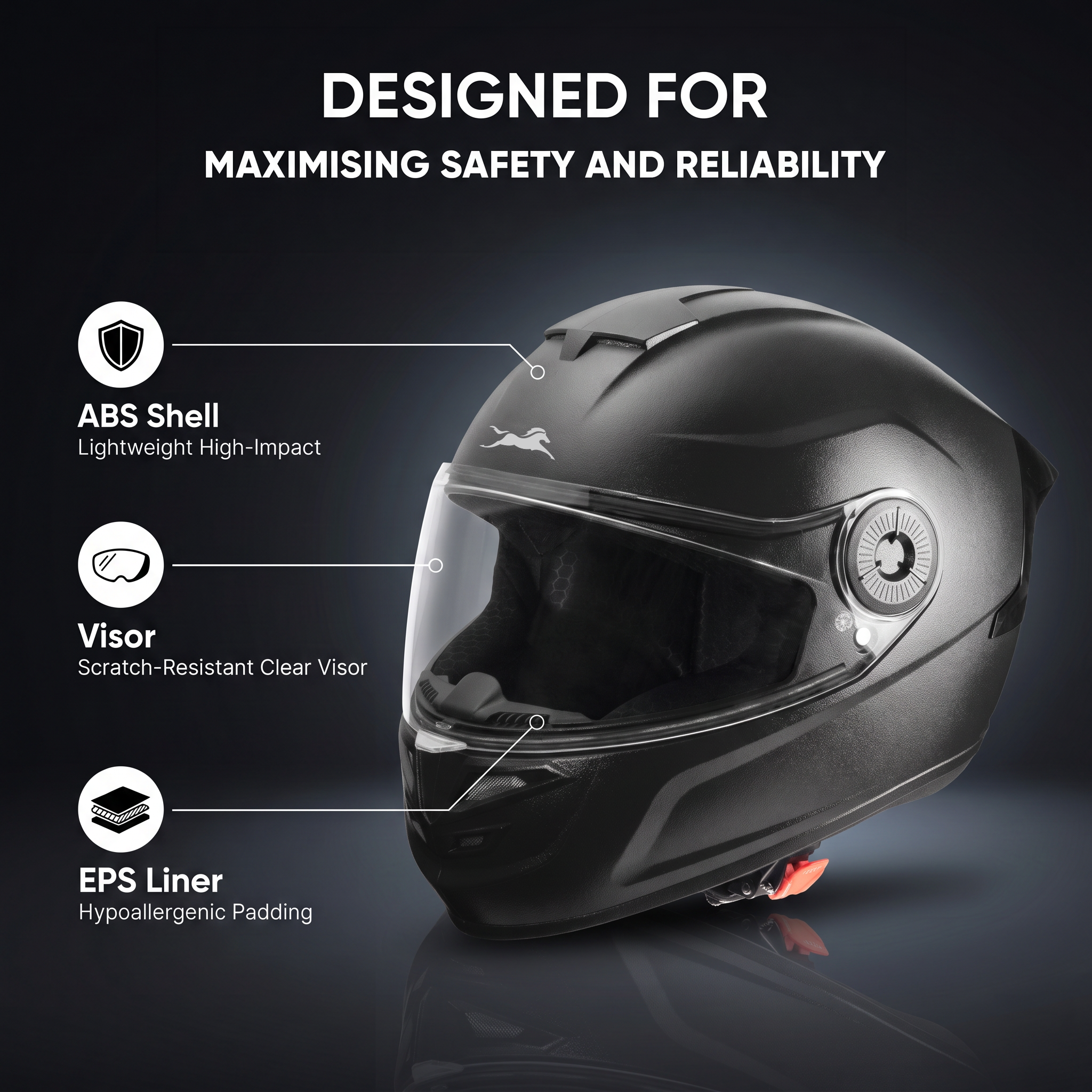 TVS Arc Full Face Matte Finish Helmet for Men & Women, ISI Certified and Lightweight ABS Shell with Clear Scratch-Resistant Visor