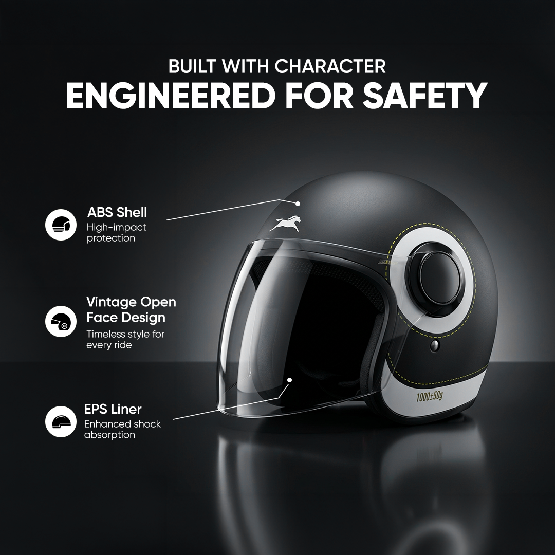 TVS Silk Route Helmet for Men & Women | Vintage Open Face Helmet with Clear Visor | ISI & DOT Certified | ABS Shell | EPS Liner | Retro Stylish Helmet for City & Highway Riding