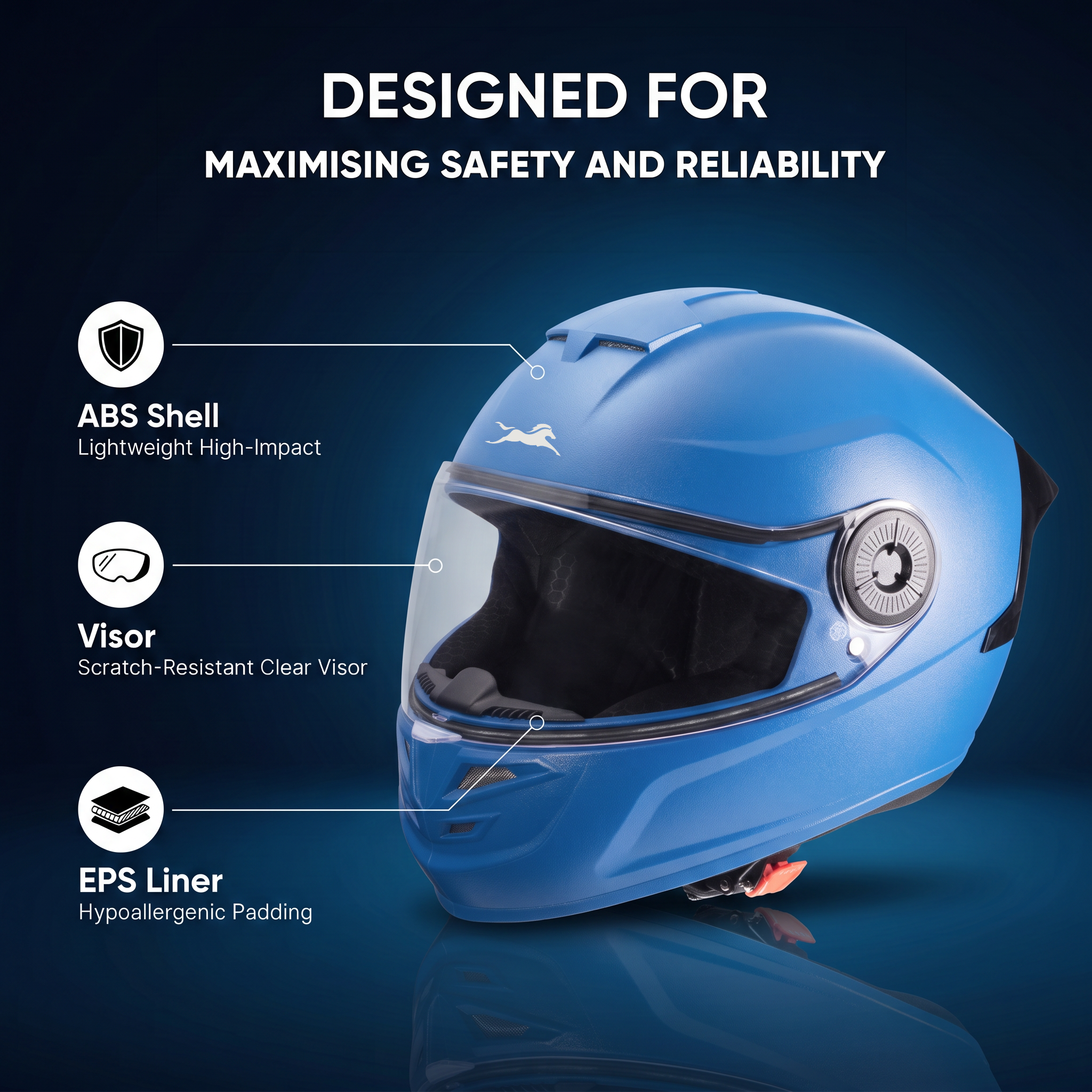 TVS Arc Full Face Matte Finish Helmet for Men & Women, ISI Certified and Lightweight ABS Shell with Clear Scratch-Resistant Visor
