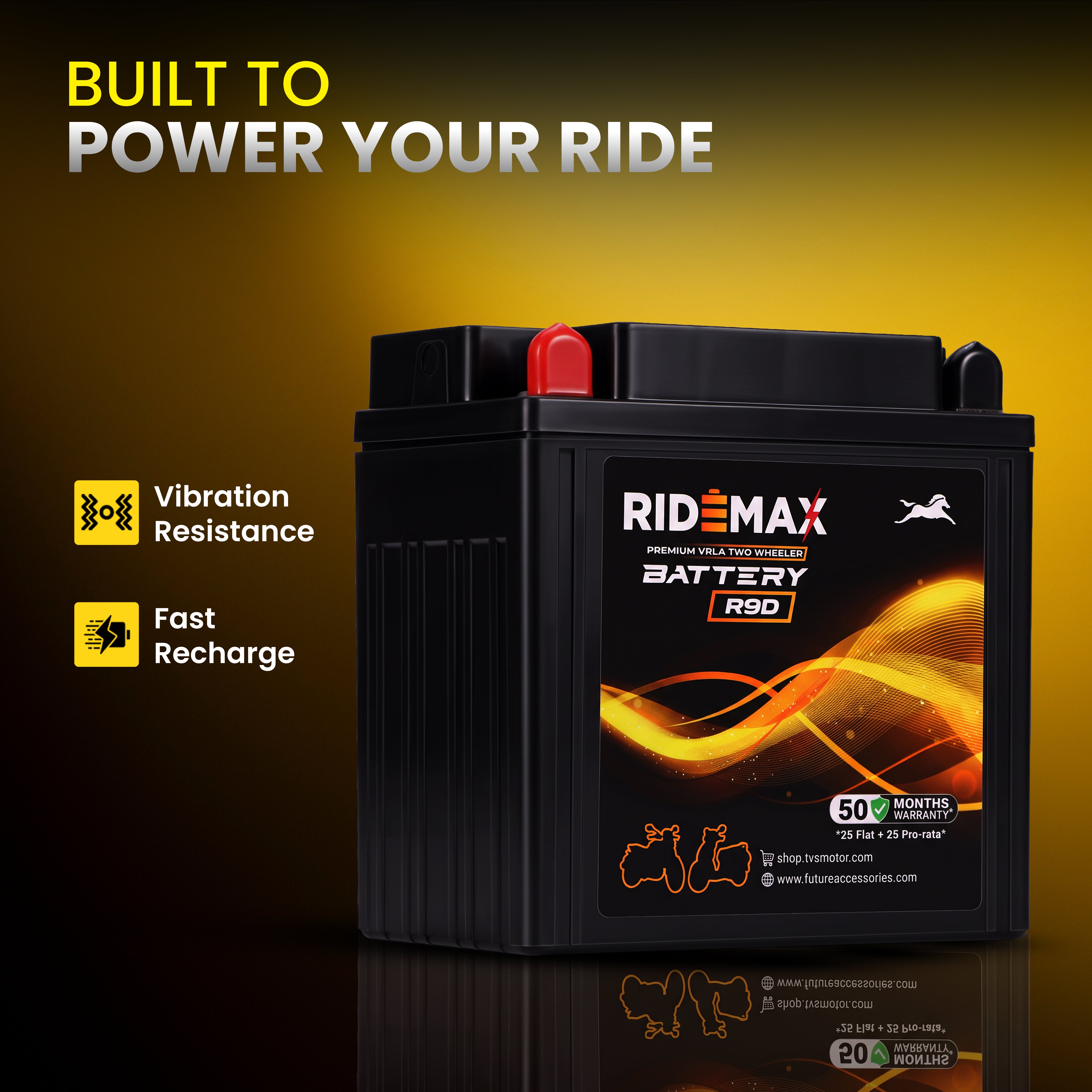 RideMax Premium VRLA 12 Volt Two Wheeler Battery R9D
