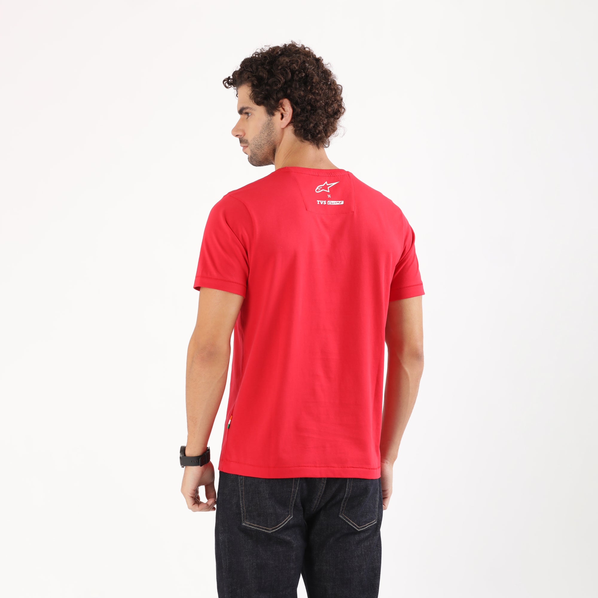 TVS Racing x Alpinestars Crew Neck T-Shirt-100% Soft Combed Cotton, Breathable & Anti-Microbial Fabric, Non-PVC Print, No-Chafe Skin-Friendly Comfort for Racing & Casual Everyday Wear