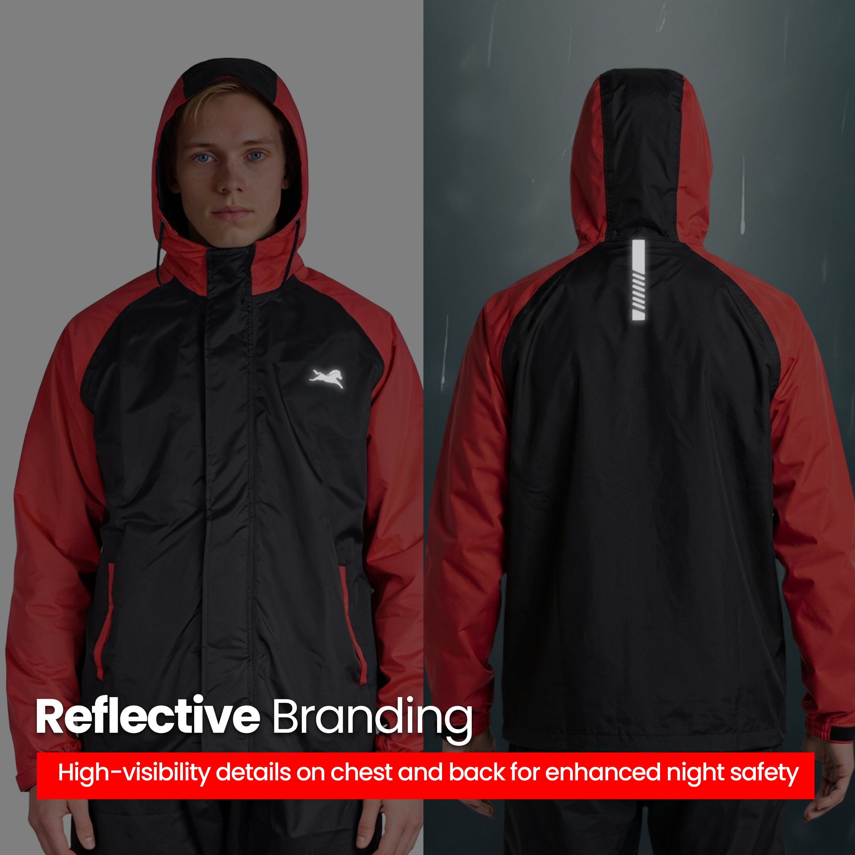 TVS Dual Tone Waterproof Raincoat Set for Men & Women | Reflective Bike Rain Suit with 10,000MM Riding Jacket & Pant