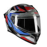 TVS Racing Titan Series Full Face Helmet for Men | Premium Bike Helmets with ABS Shell, UV Paint | Quick Release System | Aerodynamic Design | DOT & ISI Certified (Red & Blue)