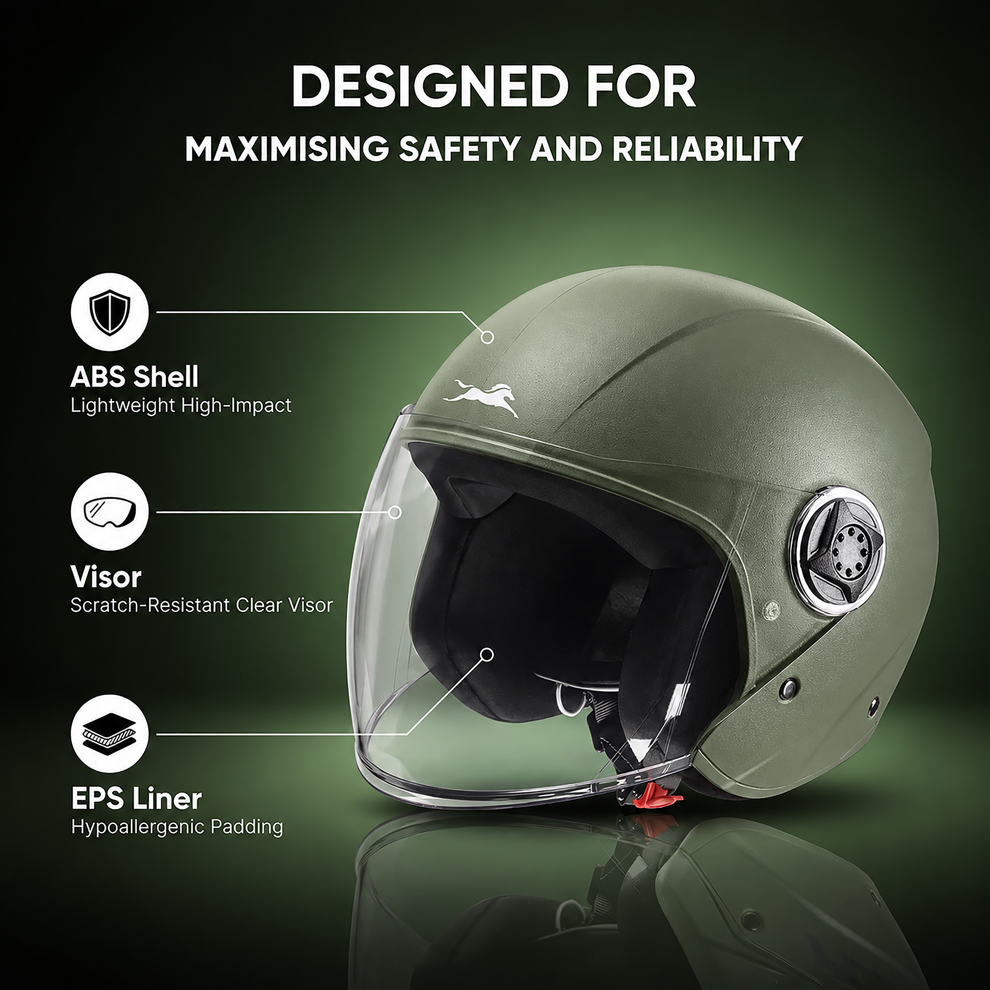 TVS Fit Open Face Long Visor Unisex Helmet | ISI Certified, Matte Finish and Light Weight Available in Multiple Colors