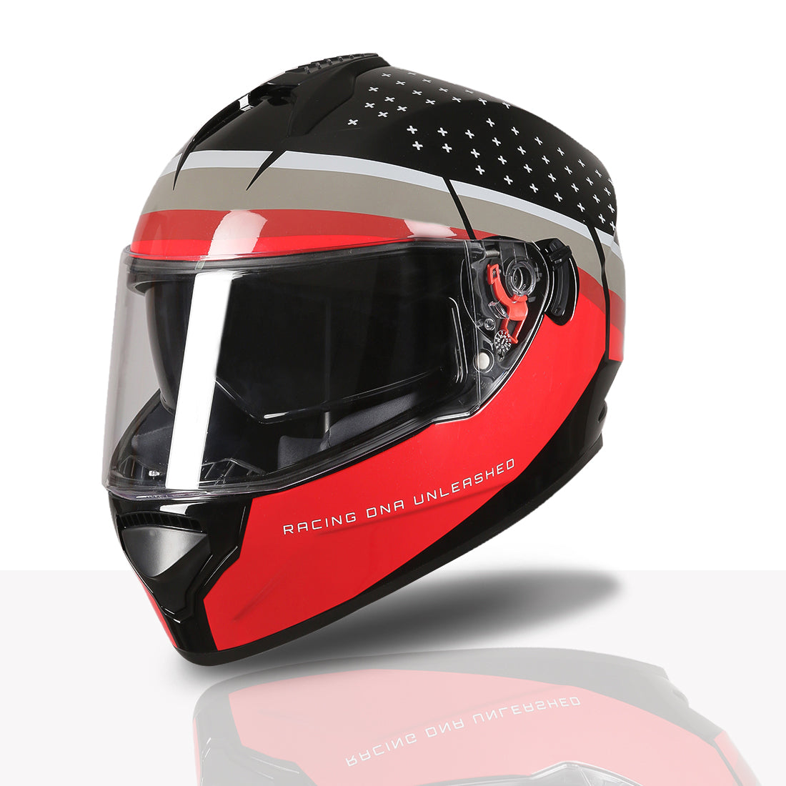 TVS Racing Phantom Series Full Face Dual Visor Helmet for Men | Premium Bike Helmets with ABS Shell, UV Paint | Quick Release System | Aerodynamic Design | DOT & ISI Certified (Black V2)