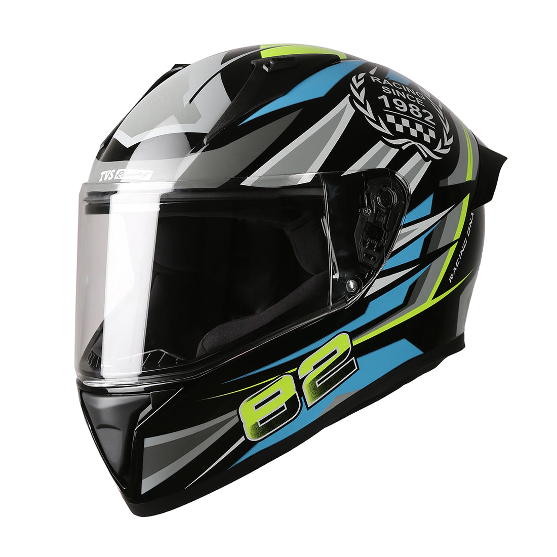 TVS Racing Titan Series Full Face Helmet for Men | Premium Bike Helmets with ABS Shell, UV Paint | Quick Release System | Aerodynamic Design | DOT & ISI Certified (Black)