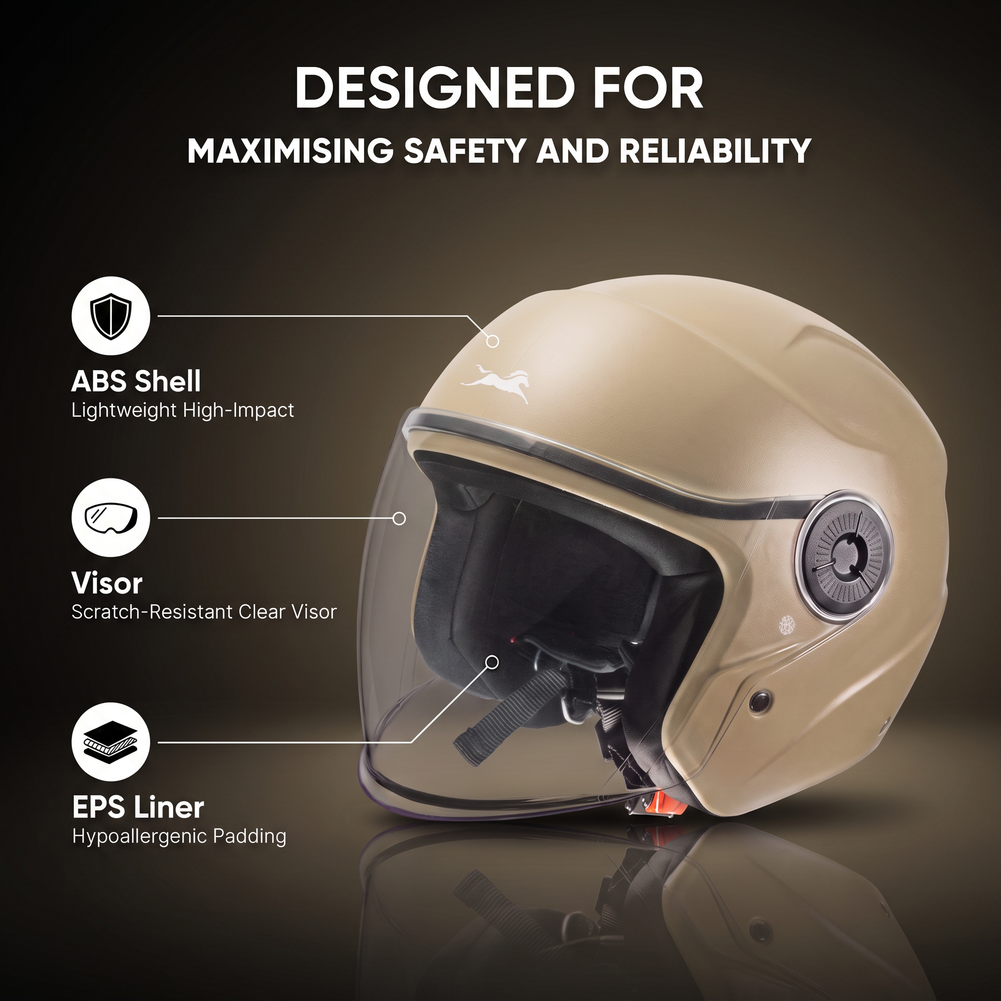 TVS Ace ISI Certified Open Face Matte Finish Helmet with Full Coverage Visor for Men and Women | Available in Eight Colors