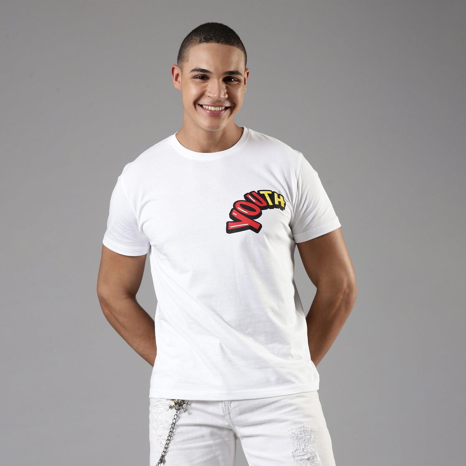 TVS Men's White Crew Neck T-Shirt - Youth