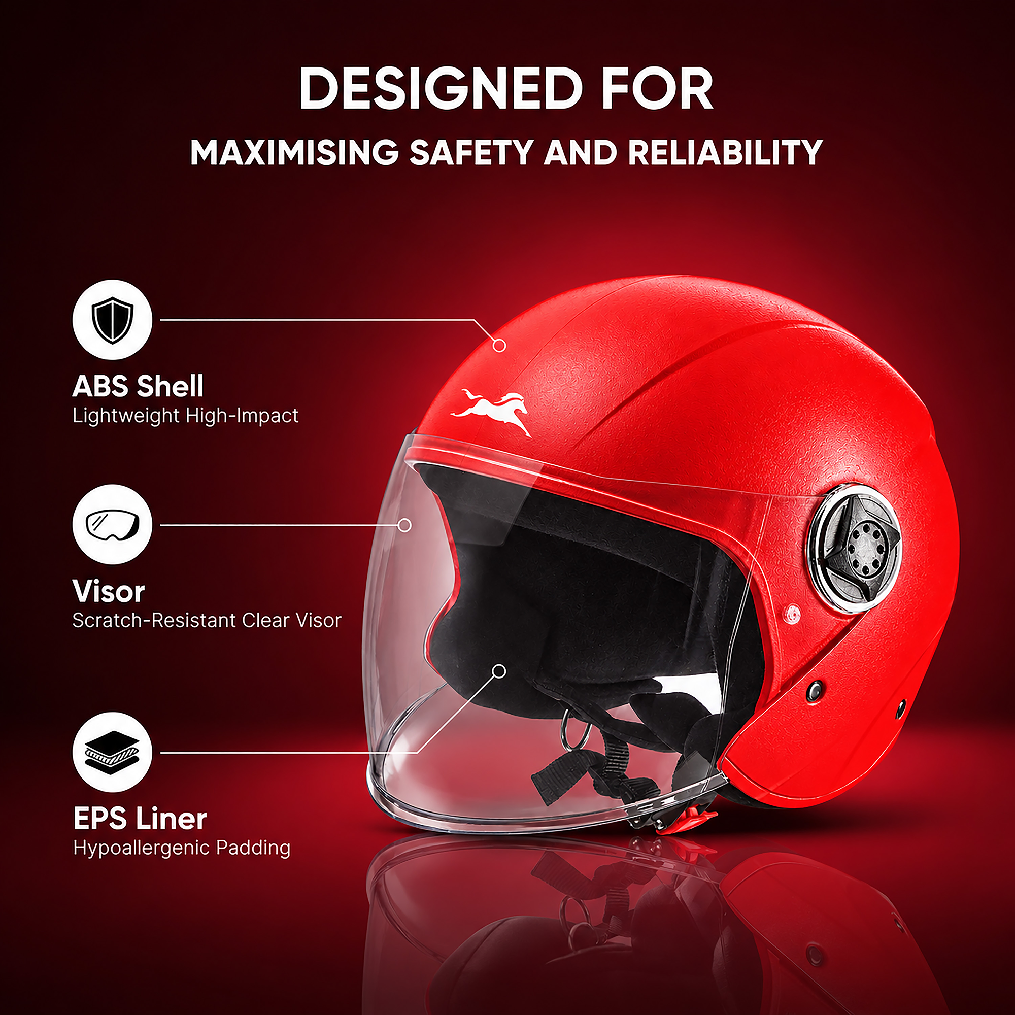 TVS Fit Open Face Long Visor Unisex Helmet | ISI Certified, Matte Finish and Light Weight Available in Multiple Colors