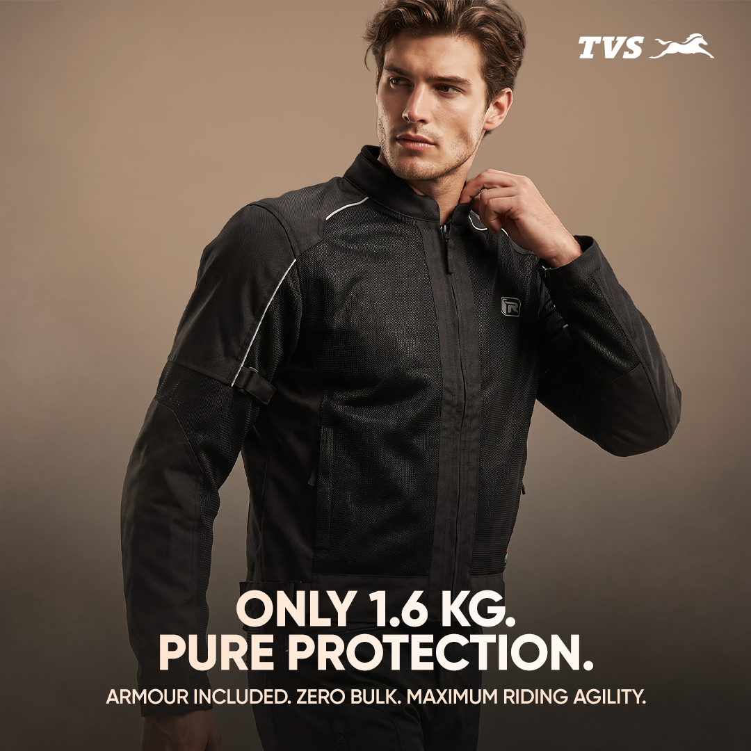 TVS Ronin Edition Mesh Riding Jacket for Men | 1.6 Kg Bike Riding Jacket with CE Level 2 Lightweight Back, Sholuder and Elbow Armours, 600D Protection, Lightweight Summer Motorcycle Jacket for Touring, City Riding, Biker Gear for Men