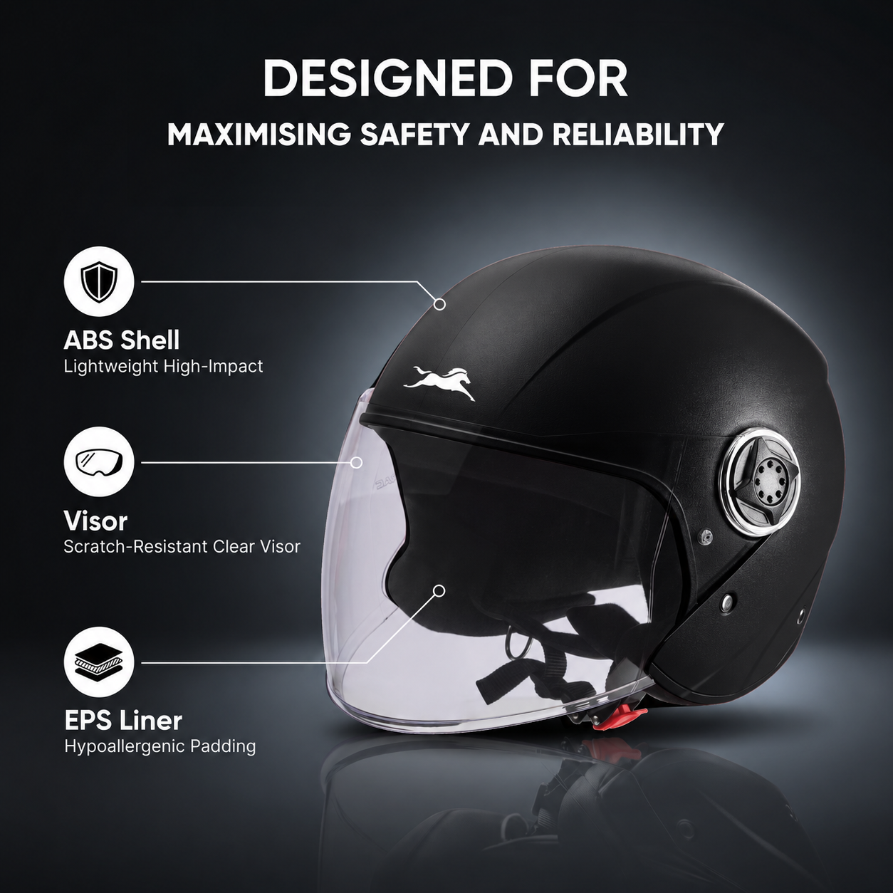 TVS Fit Open Face Long Visor Unisex Helmet | ISI Certified, Matte Finish and Light Weight Available in Multiple Colors