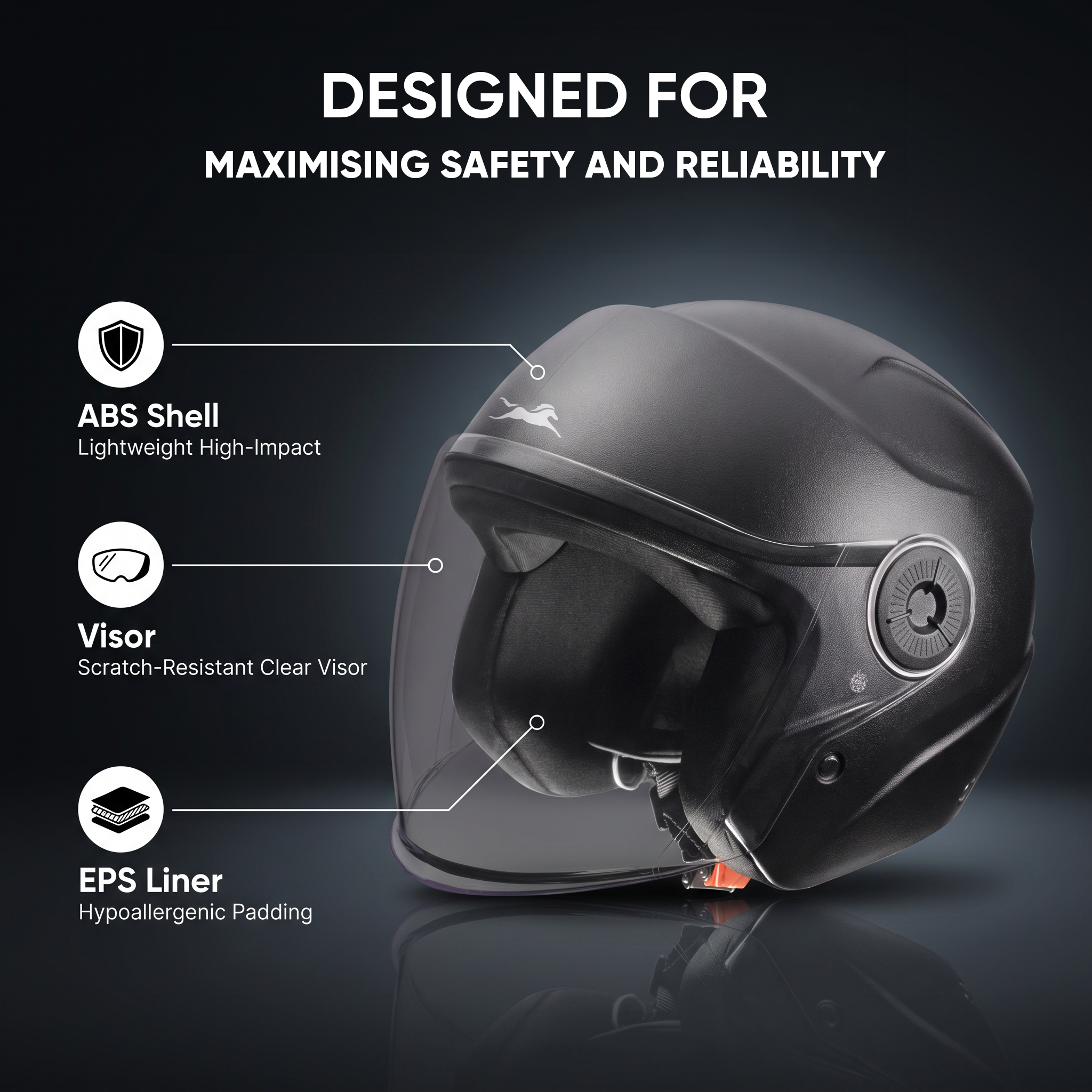 TVS Ace ISI Certified Open Face Matte Finish Helmet with Full Coverage Visor for Men and Women | Available in Eight Colors