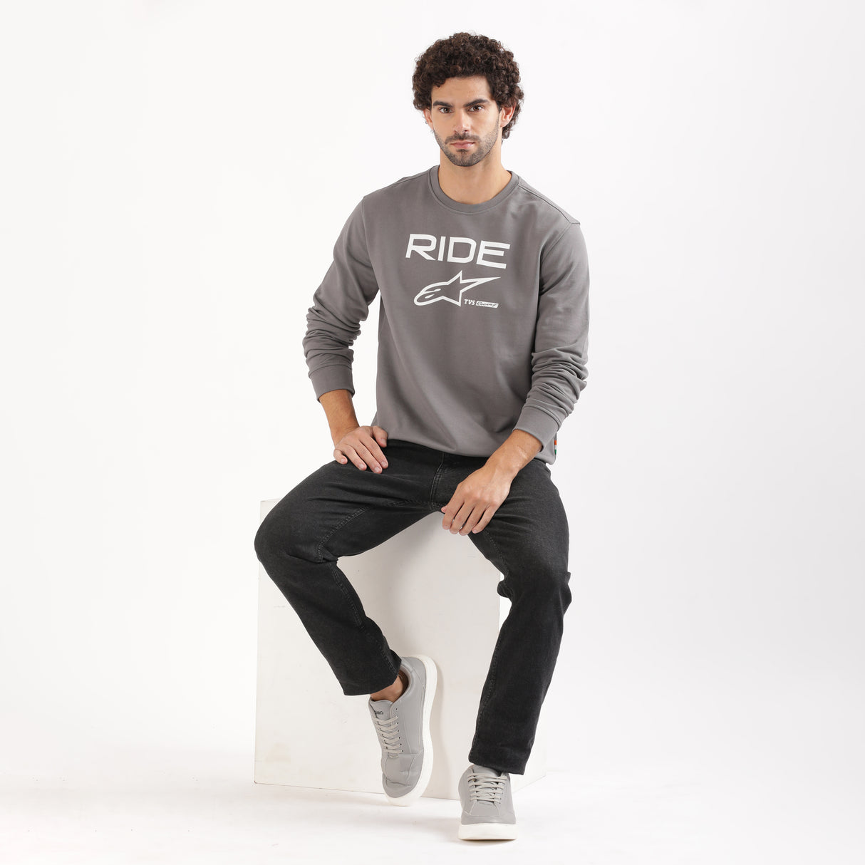 TVS Racing x Alpinestars Crew Neck Pullover Sweatshirt – 100% Cotton French Terry, Ultra-Soft Comfort, Breathable Anti-Odor Fabric, Ribbed Hem & Sleeves for Premium Fit & Style