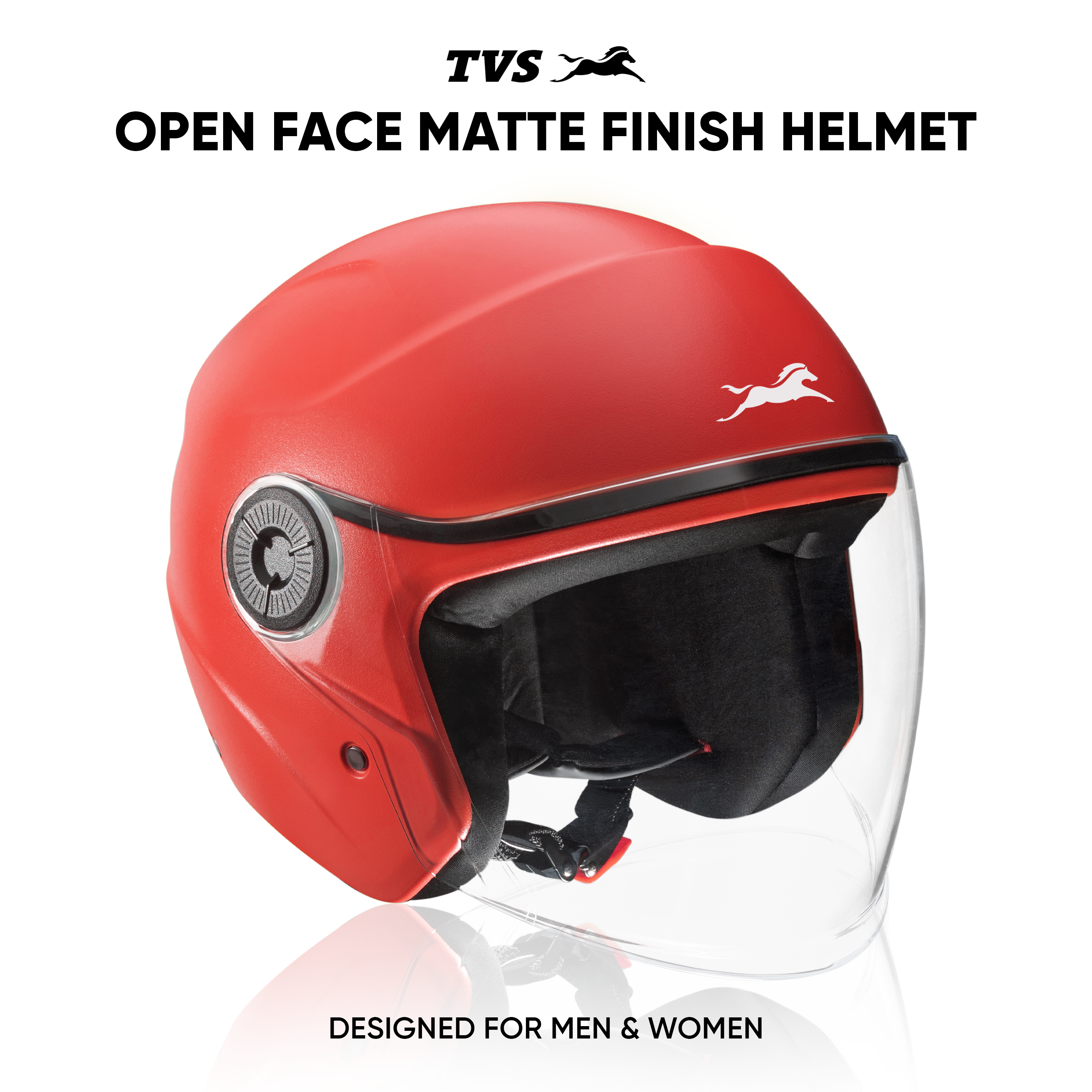 TVS Ace ISI Certified Open Face Matte Finish Helmet with Full Coverage Visor for Men and Women | Available in Eight Colors