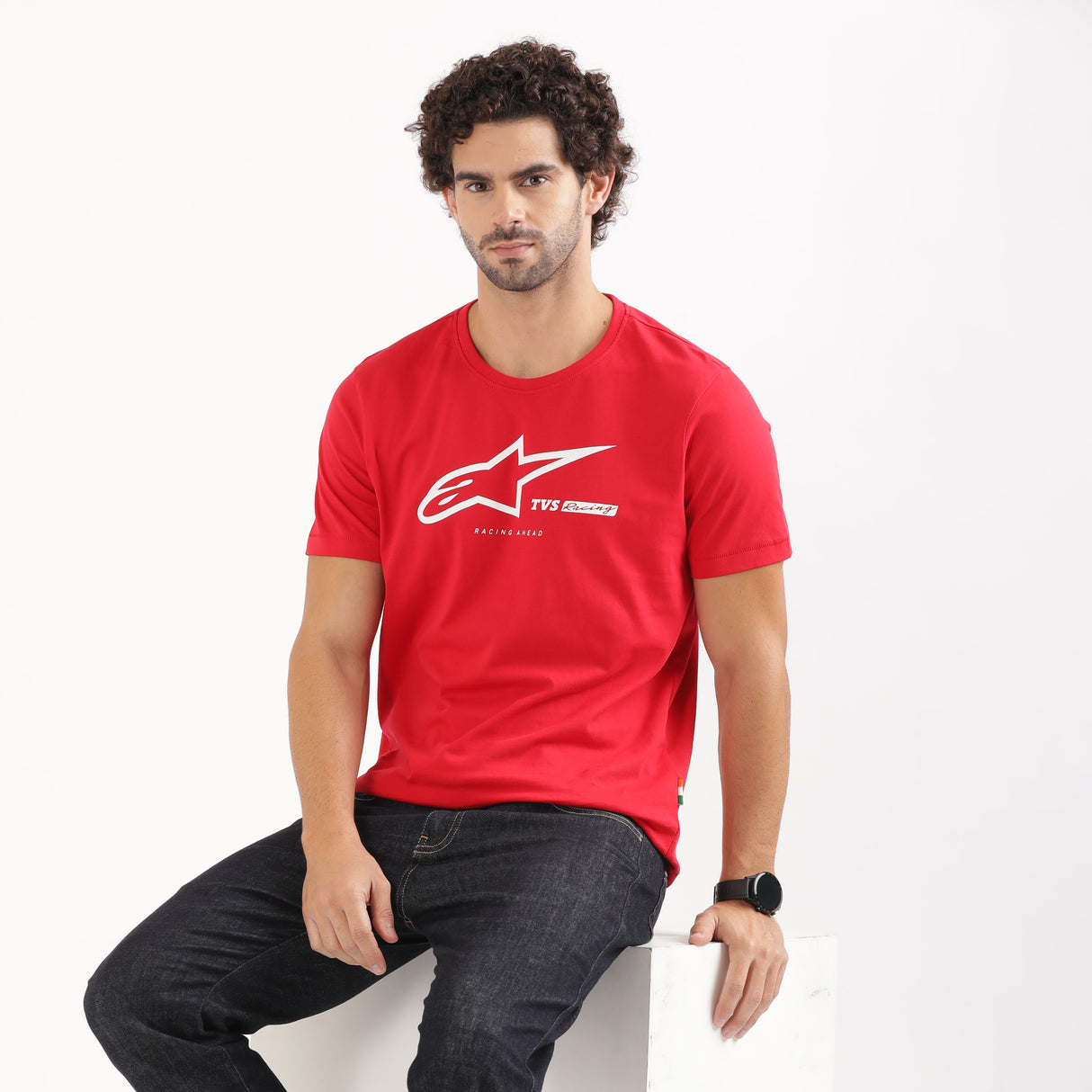 TVS Racing x Alpinestars Crew Neck T-Shirt-100% Soft Combed Cotton, Breathable & Anti-Microbial Fabric, Non-PVC Print, No-Chafe Skin-Friendly Comfort for Racing & Casual Everyday Wear