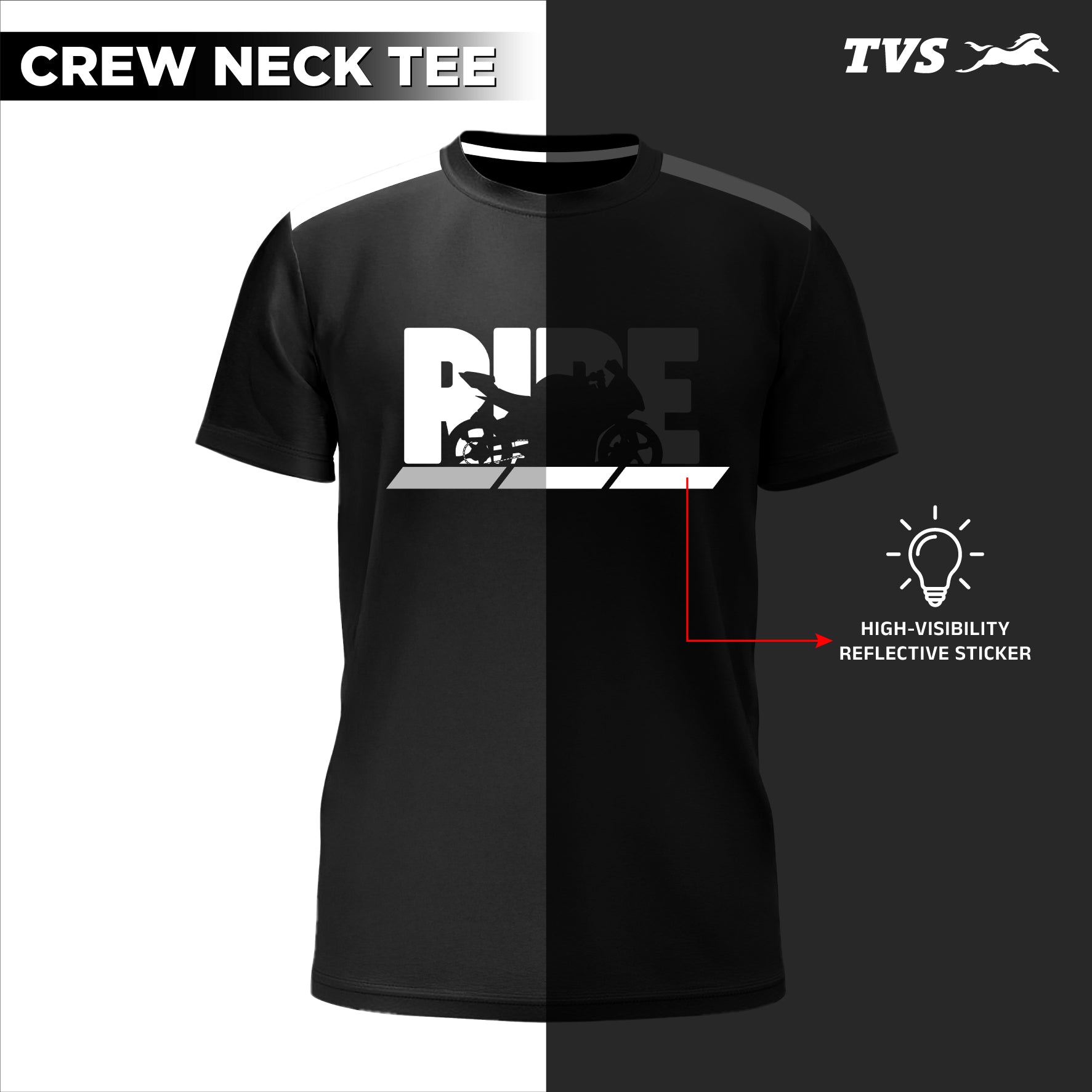 TVS Ride Crew neck Cotton T-shirt | High visibility & Reflective Sticker
