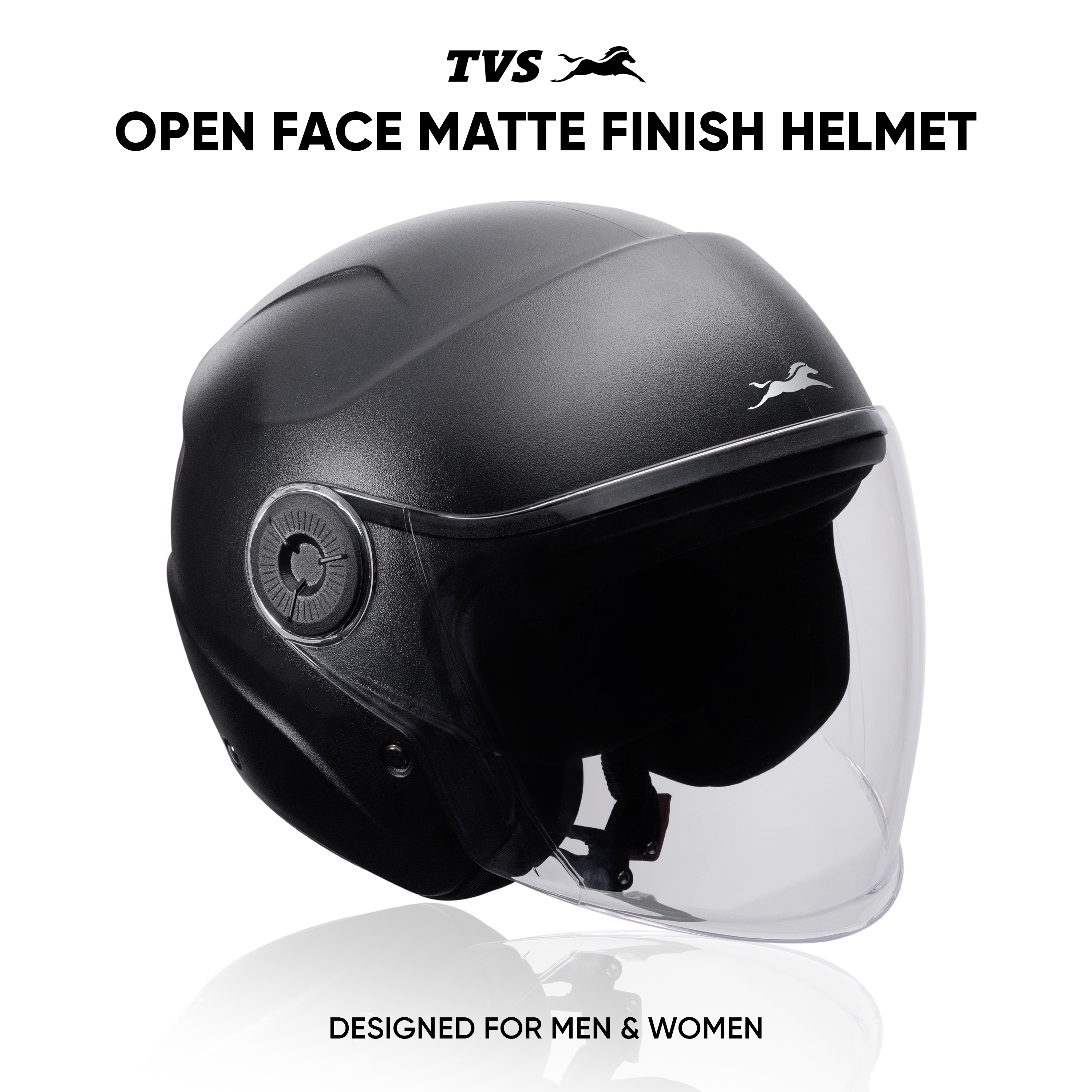 TVS Ace ISI Certified Open Face Matte Finish Helmet with Full Coverage Visor for Men and Women | Available in Eight Colors