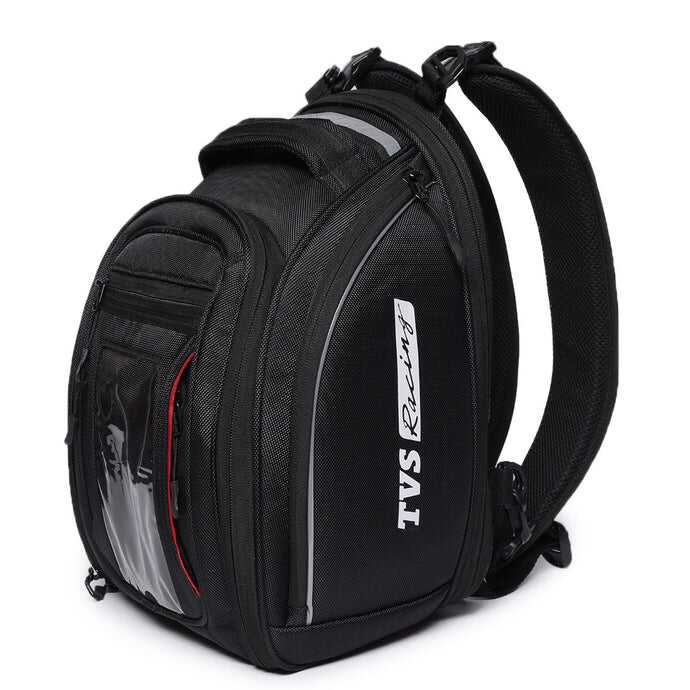 TVS Racing Universal Tank Bag for Riders, 26L Expandable Volume, Compatible with All Motorcycles (Fiber & Metal Tanks), Convertible Backpack, Weather Resistant, Glove Storage, Touch Friendly Mobile Pocket for Bikers