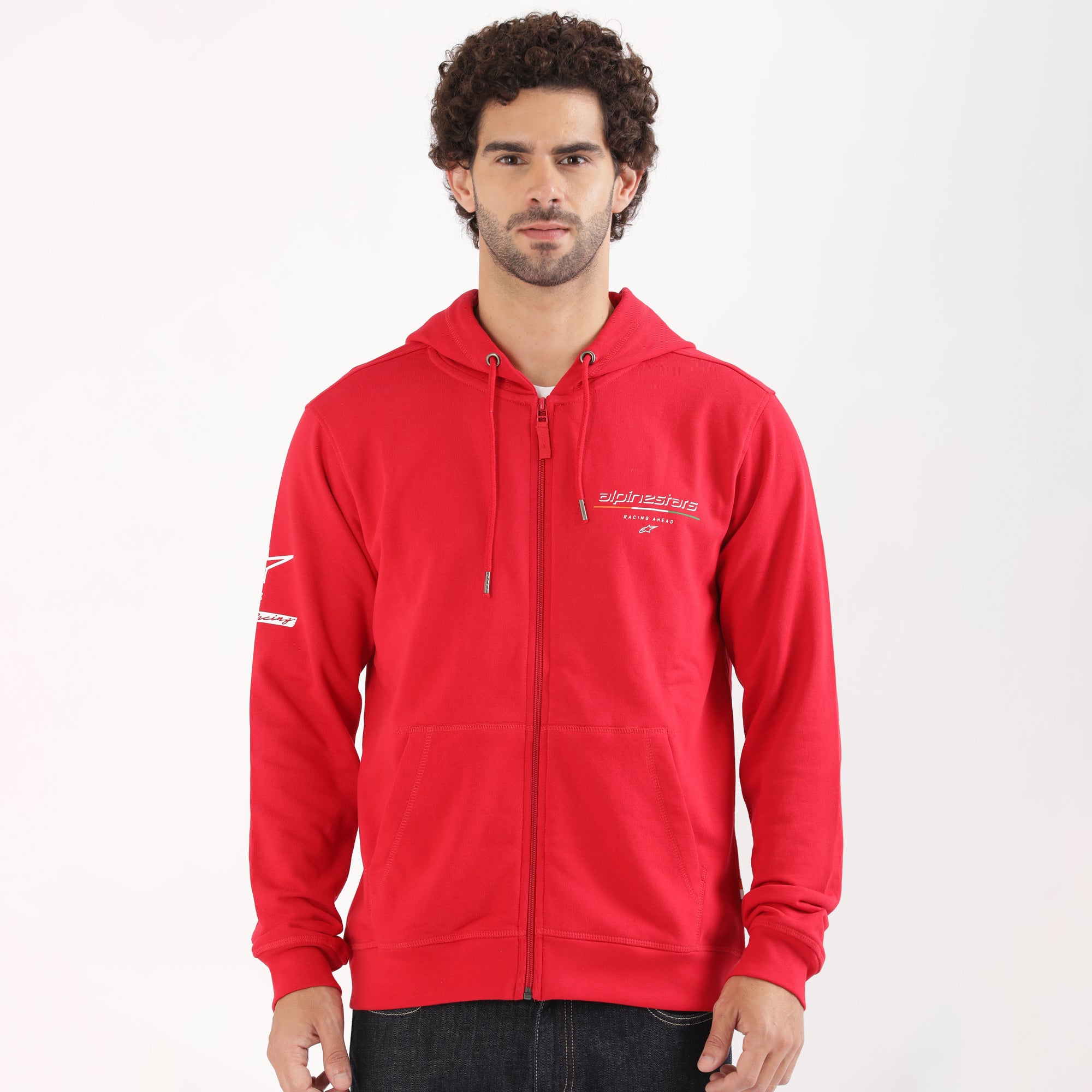 TVS Racing x Alpinestars Hooded Sweatshirt – 100% Cotton French Terry, Ultra-Soft Comfort, Breathable Anti-Odor Fabric, YKK Zipper, Kangaroo Pocket, Ribbed Hem & Stylish Streetwear Look