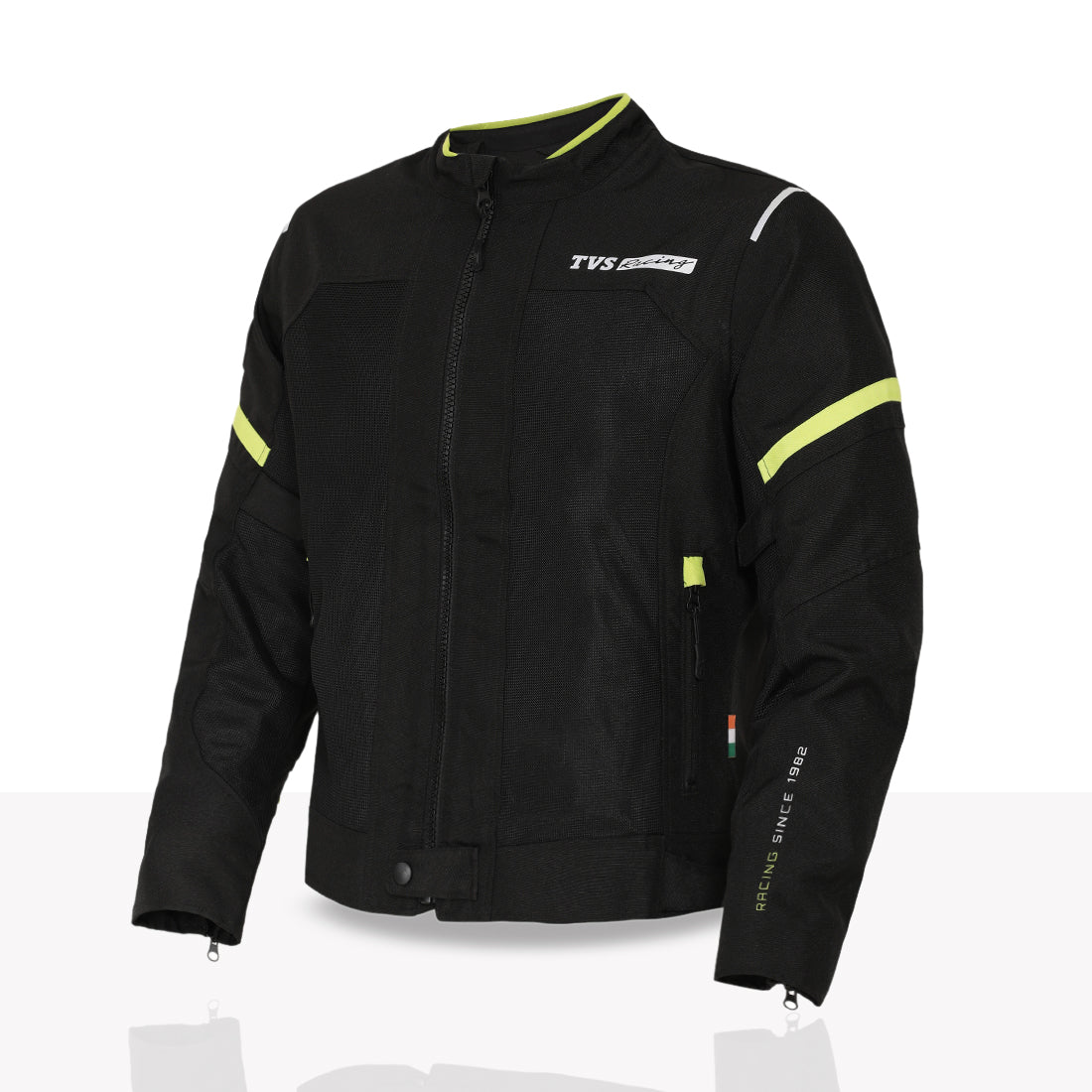 TVS Racing Tech-Core Road Jacket for Men | CE2 armour <5kN at Shoulders Elbows and Back | 600D Chassis | 310gsm Vent Mesh | High-Vis Reflective Tech| YKK zippers | Engineered for bikers